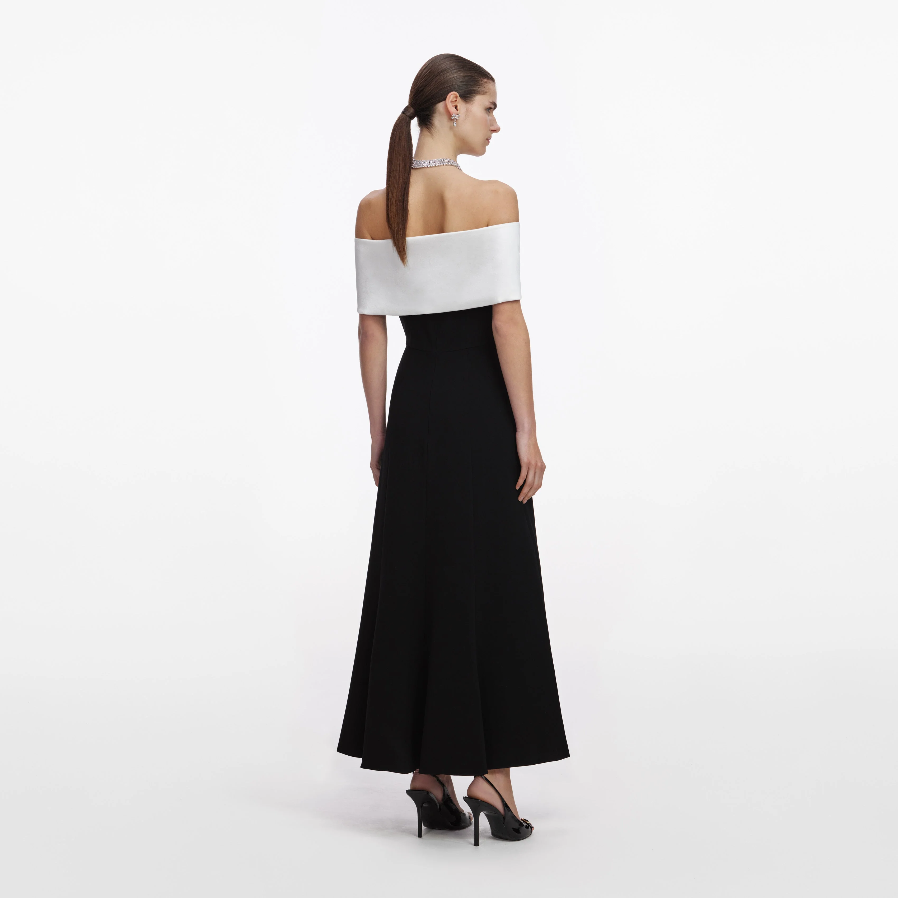 Black Crepe Flower Midi Dress - Image 3