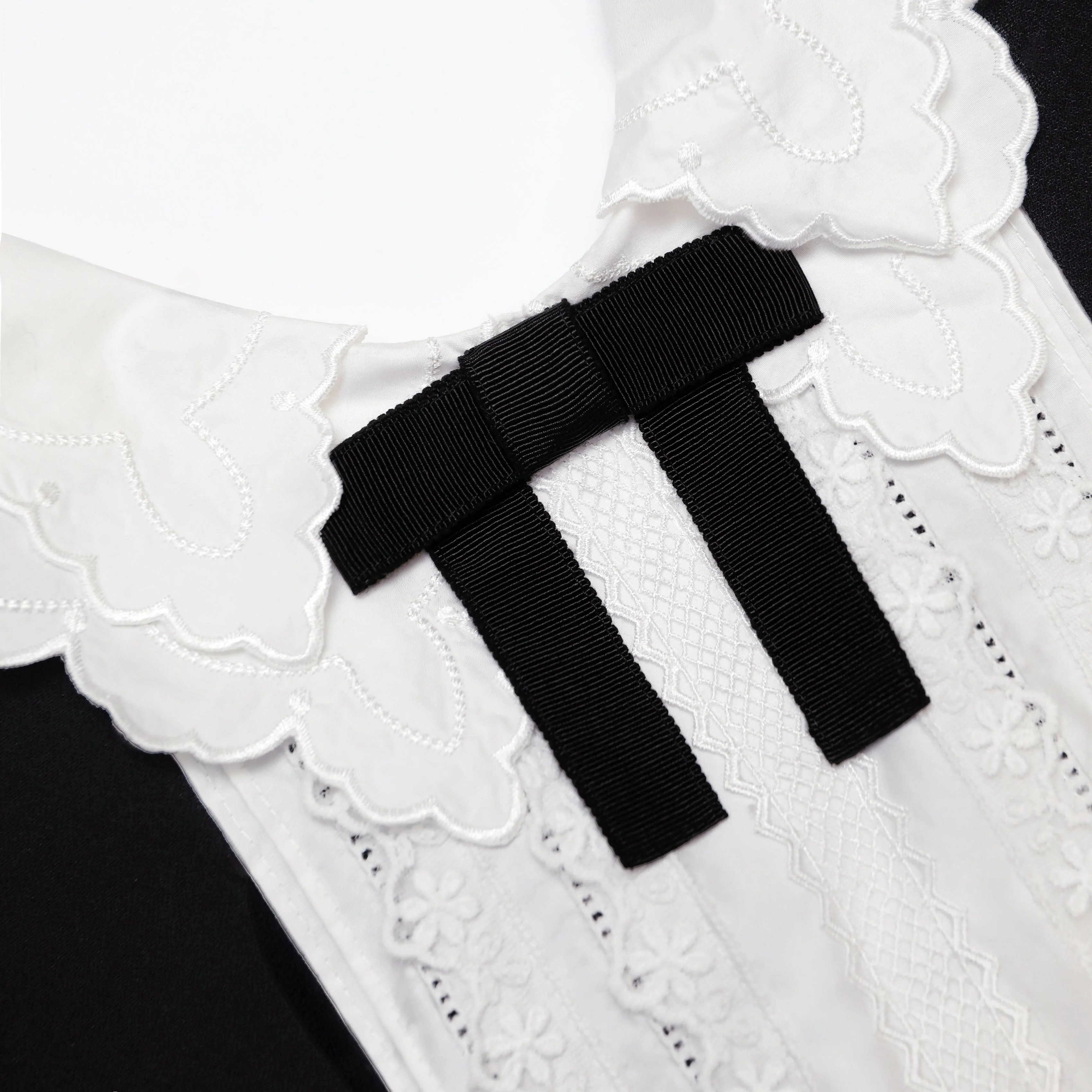Black Crepe Lace Bib Mini Dress - Image 5