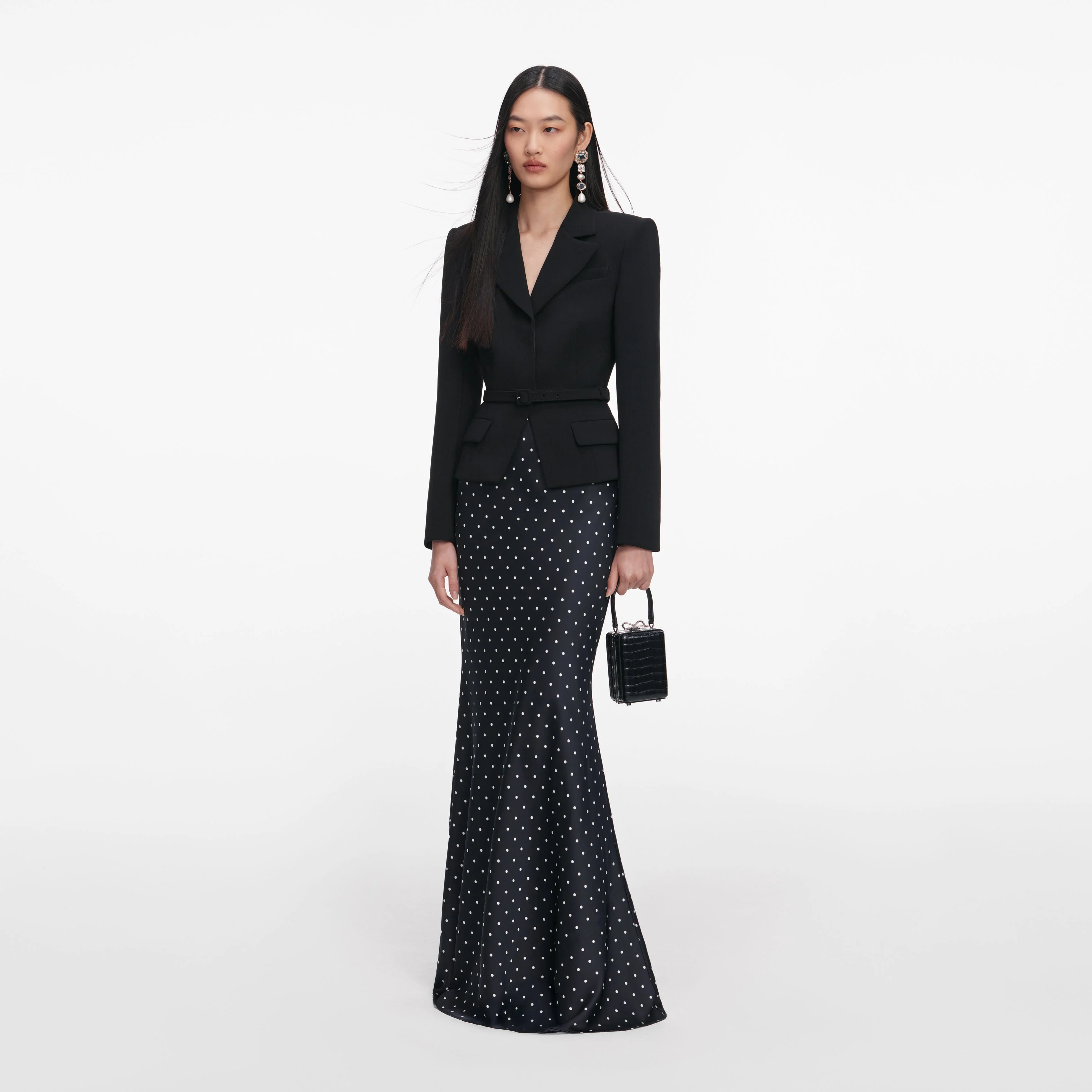 Black Crepe Polka Dot Maxi Dress - Image 2