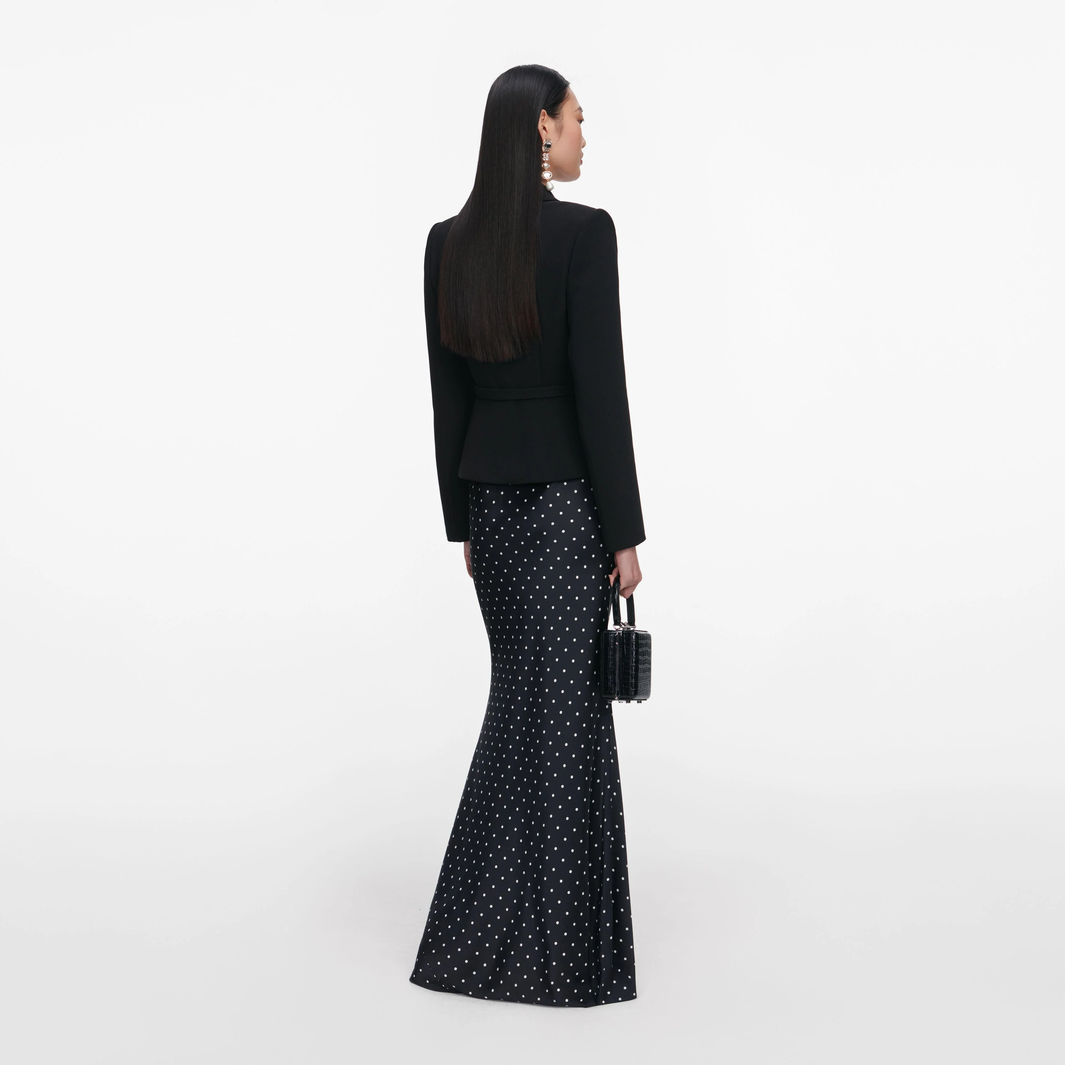 Black Crepe Polka Dot Maxi Dress - Image 3