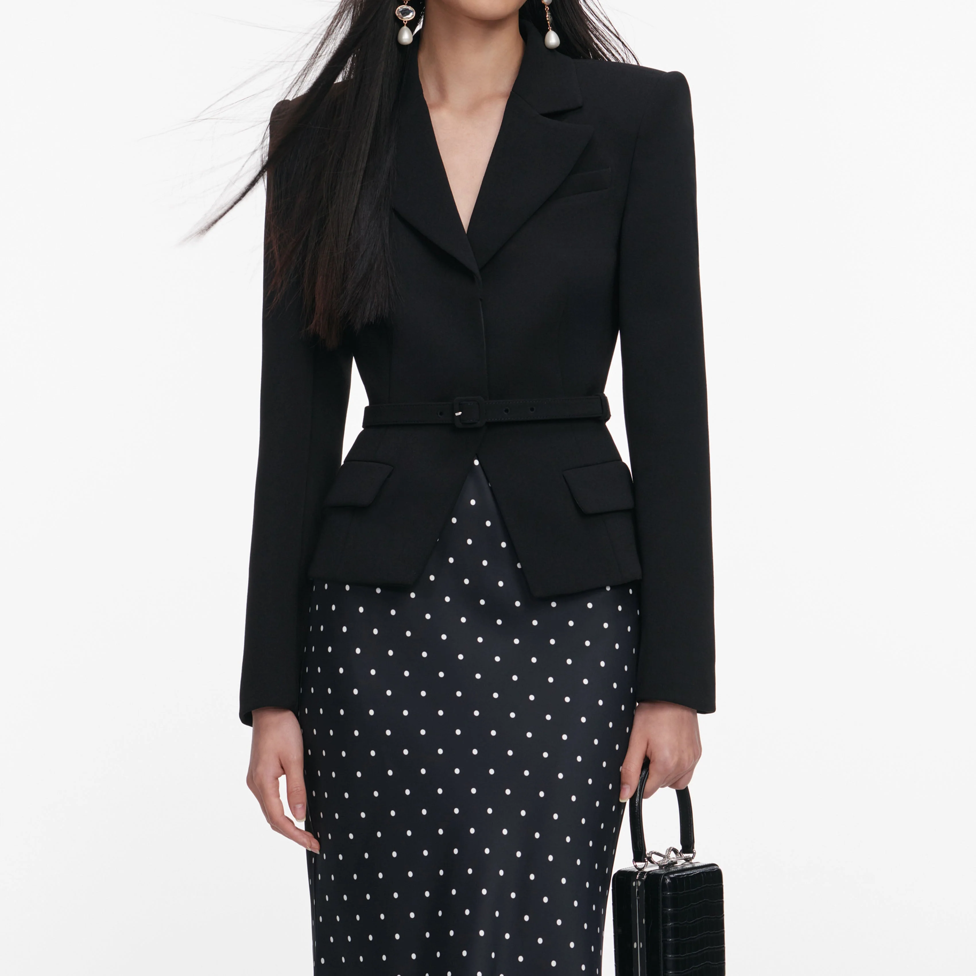 Black Crepe Polka Dot Maxi Dress - Image 4