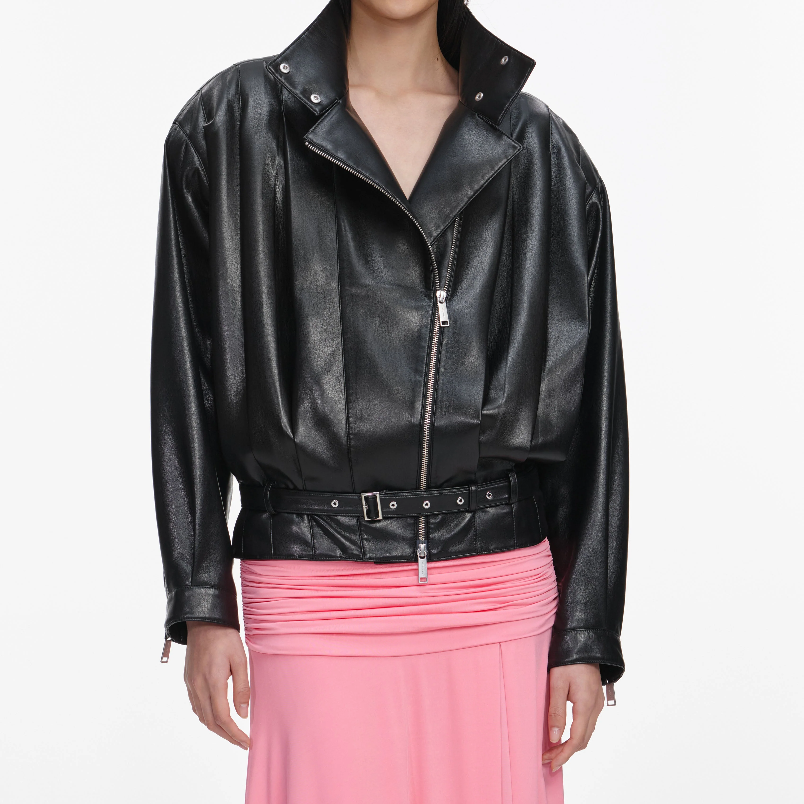 Black Faux Leather Biker Jacket - Image 5