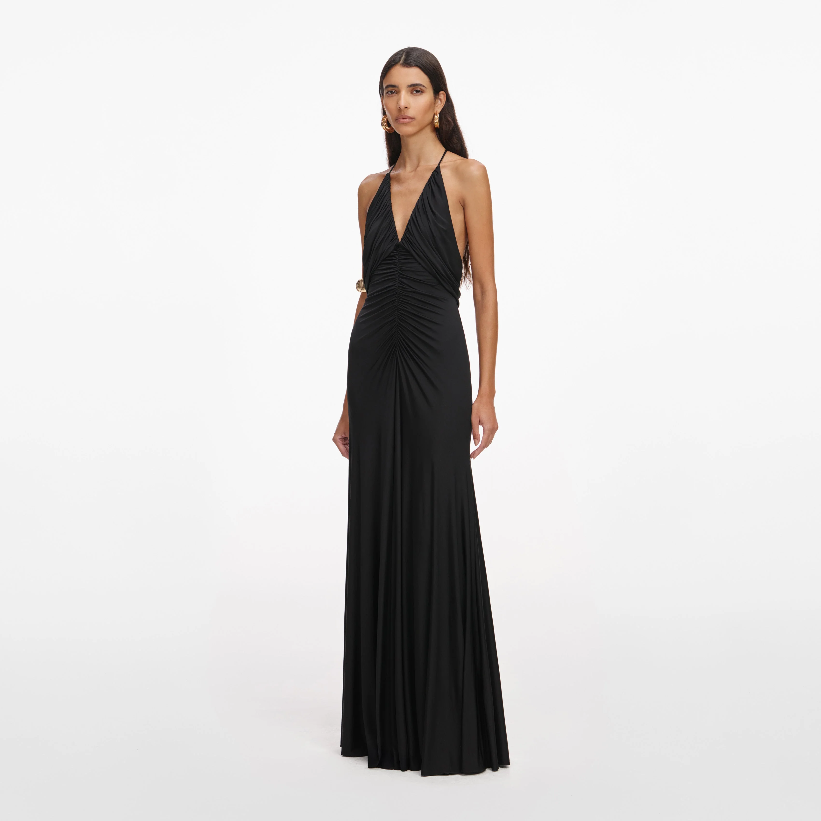 Black Jersey Gathered Maxi Dress - Image 2