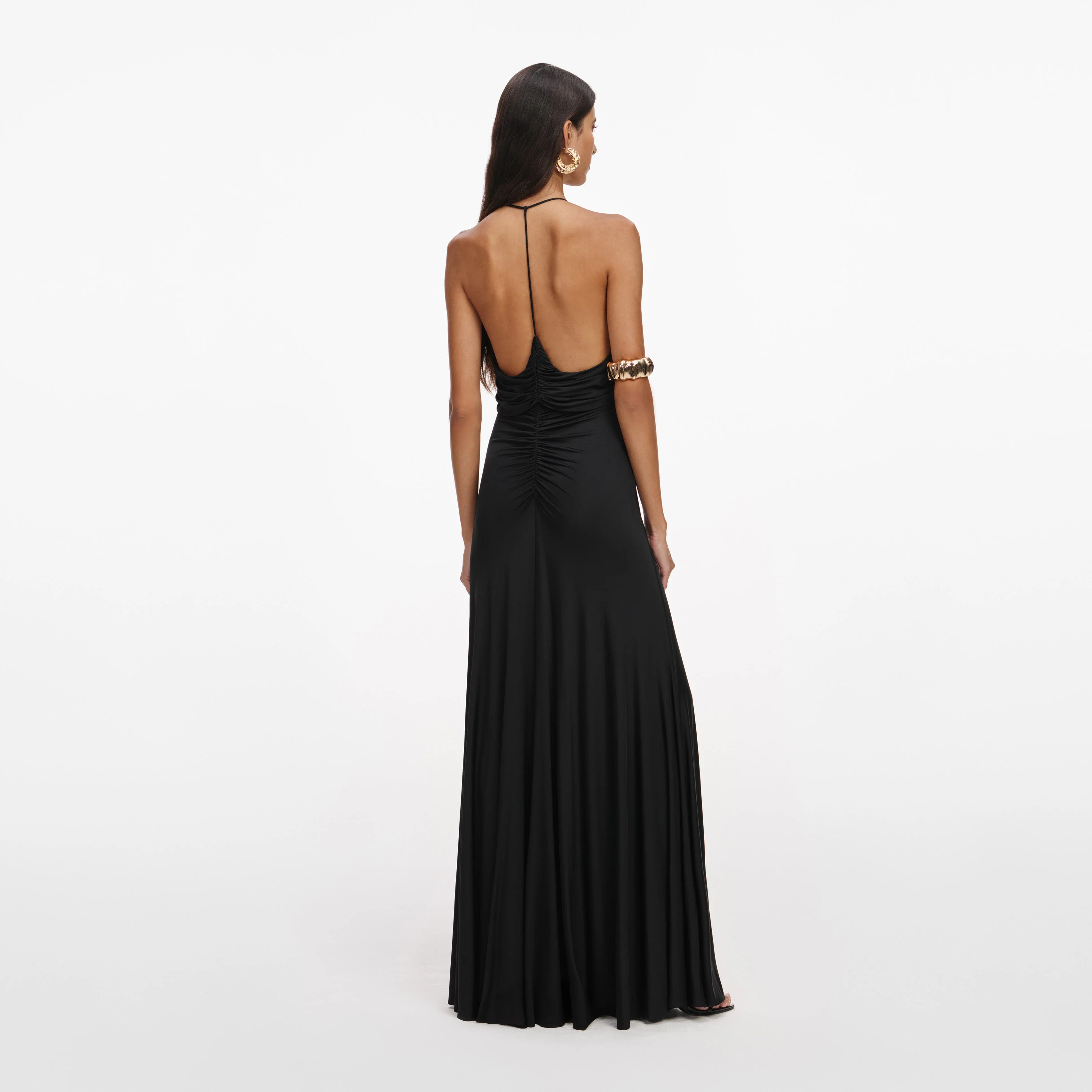 Black Jersey Gathered Maxi Dress - Image 3
