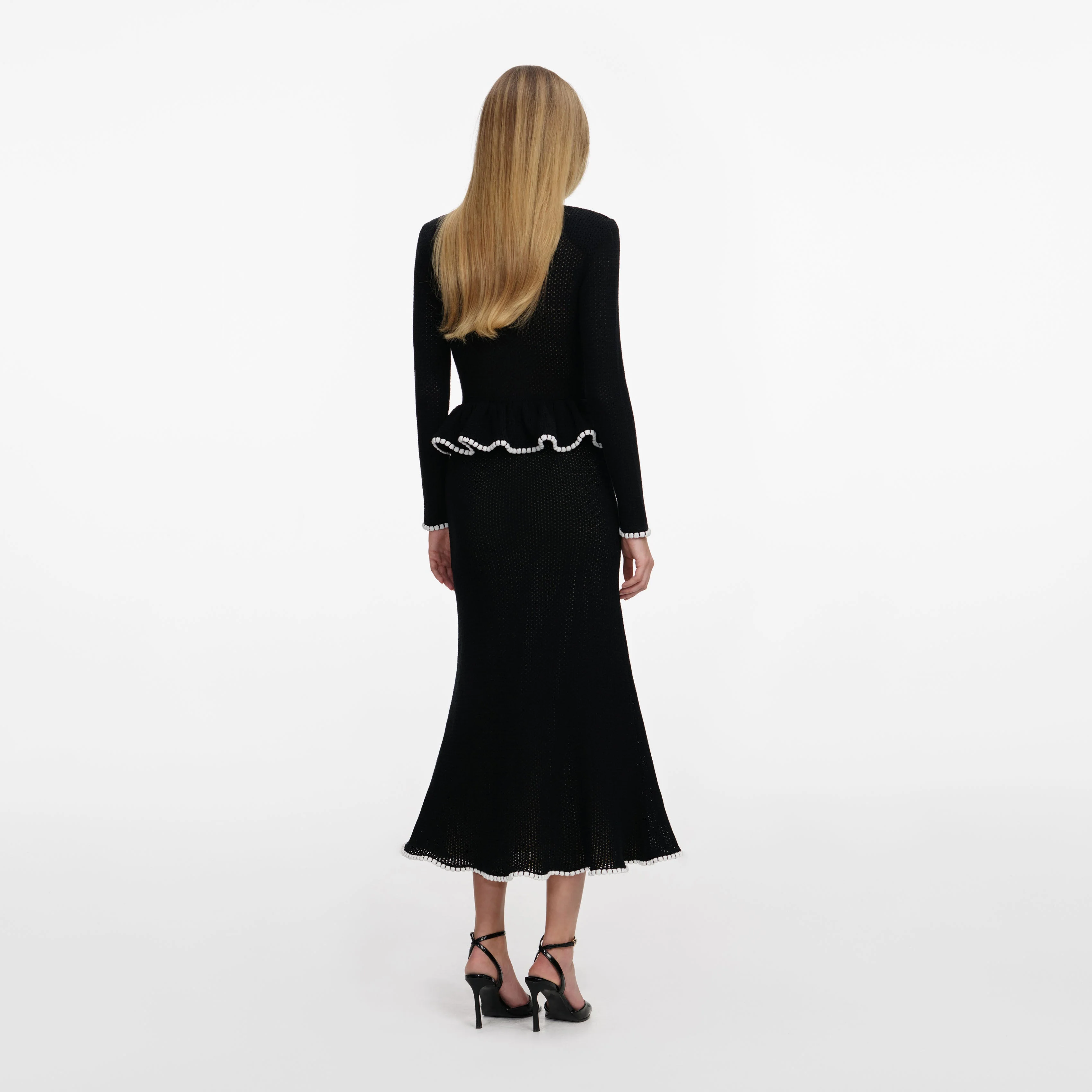 Black Lace Insert Peplum Knit Midi Dress - Image 3