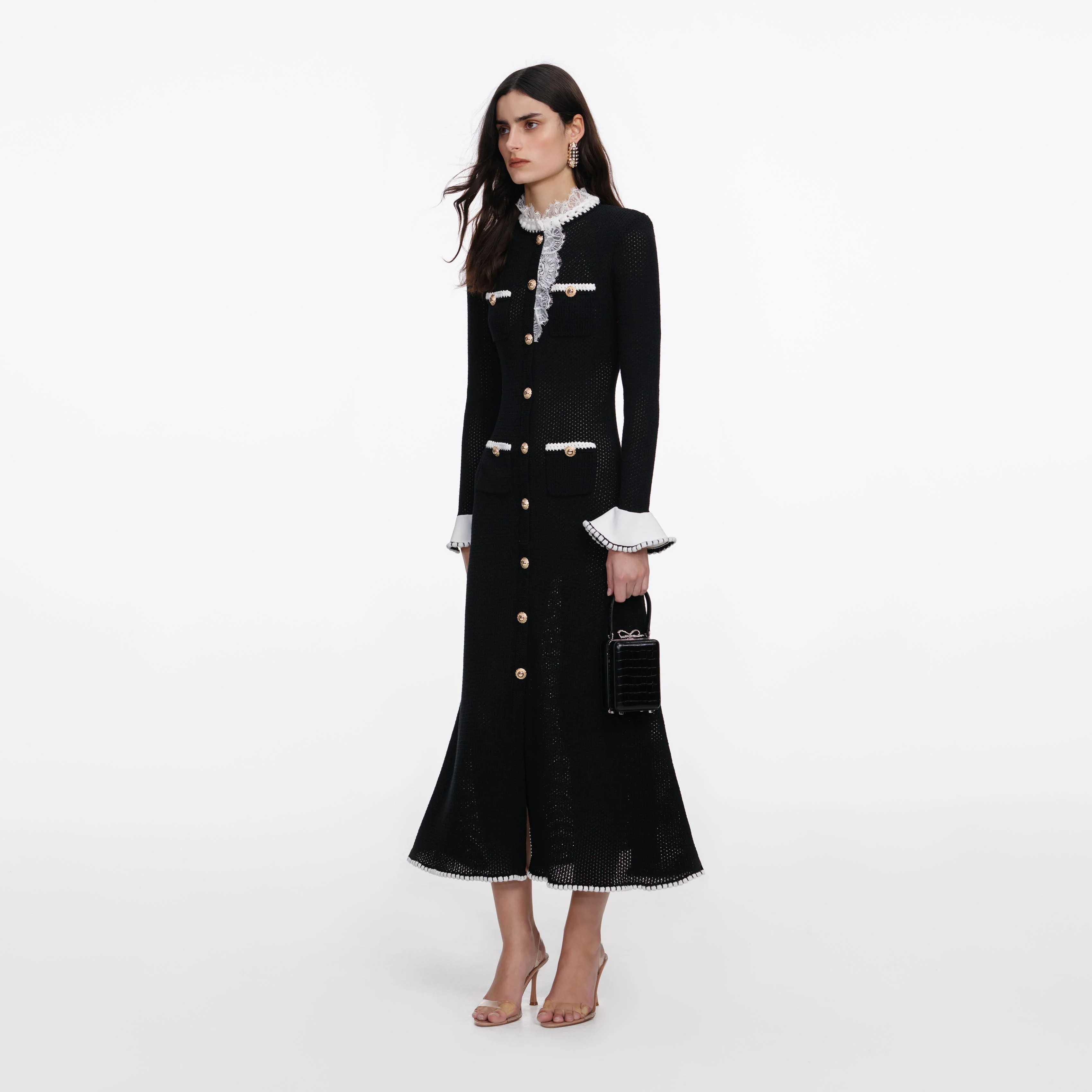 Black Lace Trim Knit Midi Dress - Image 2
