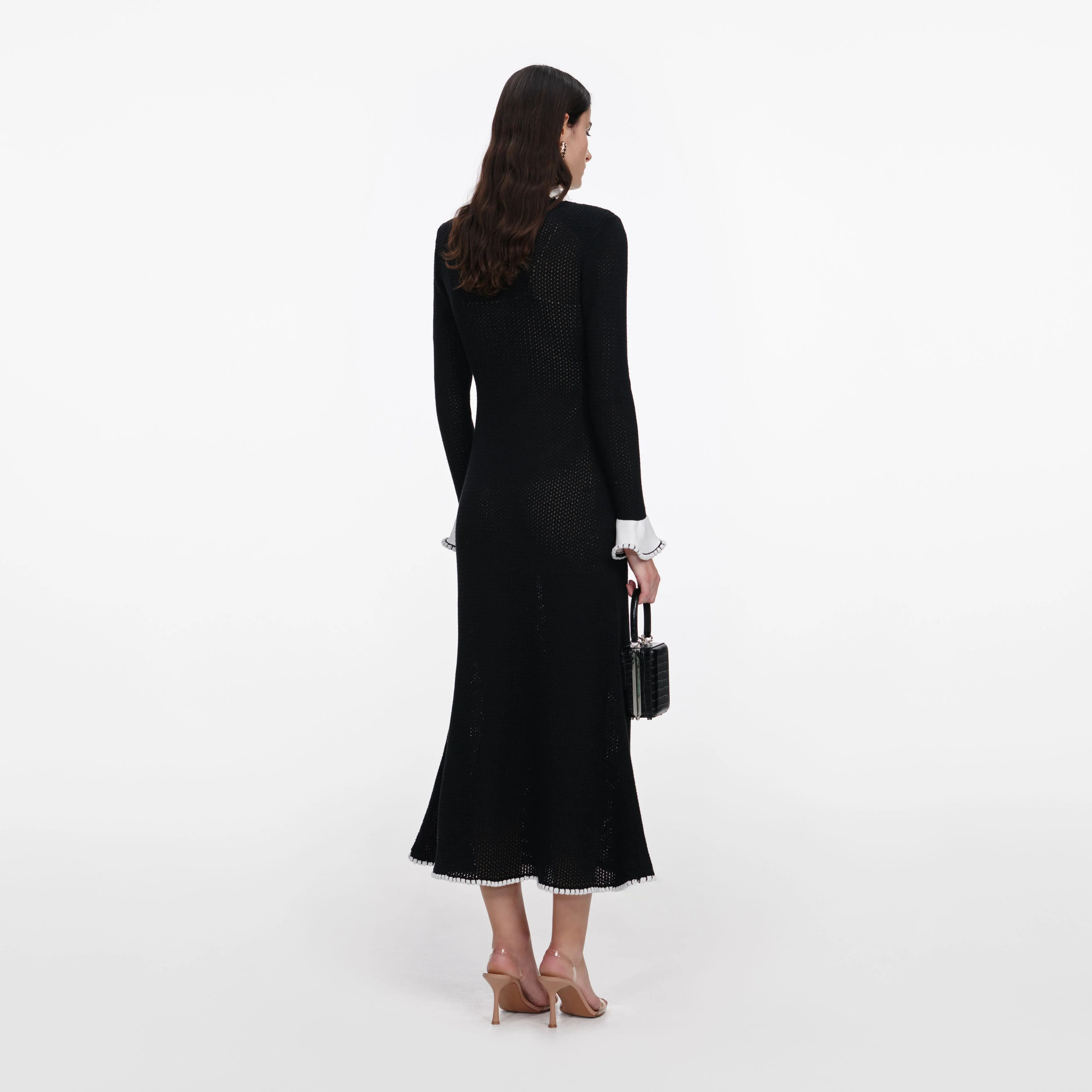 Black Lace Trim Knit Midi Dress - Image 3