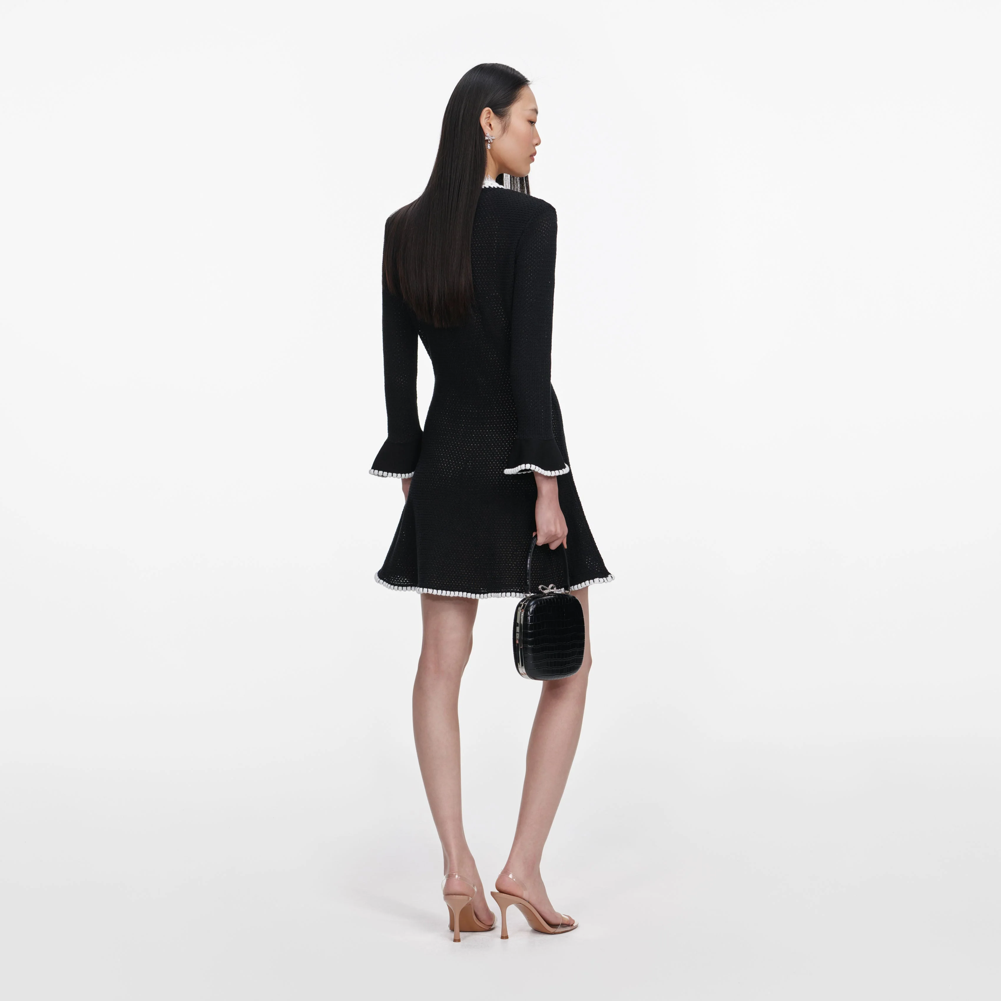 Black Lace Trim Knit Mini Dress - Image 3