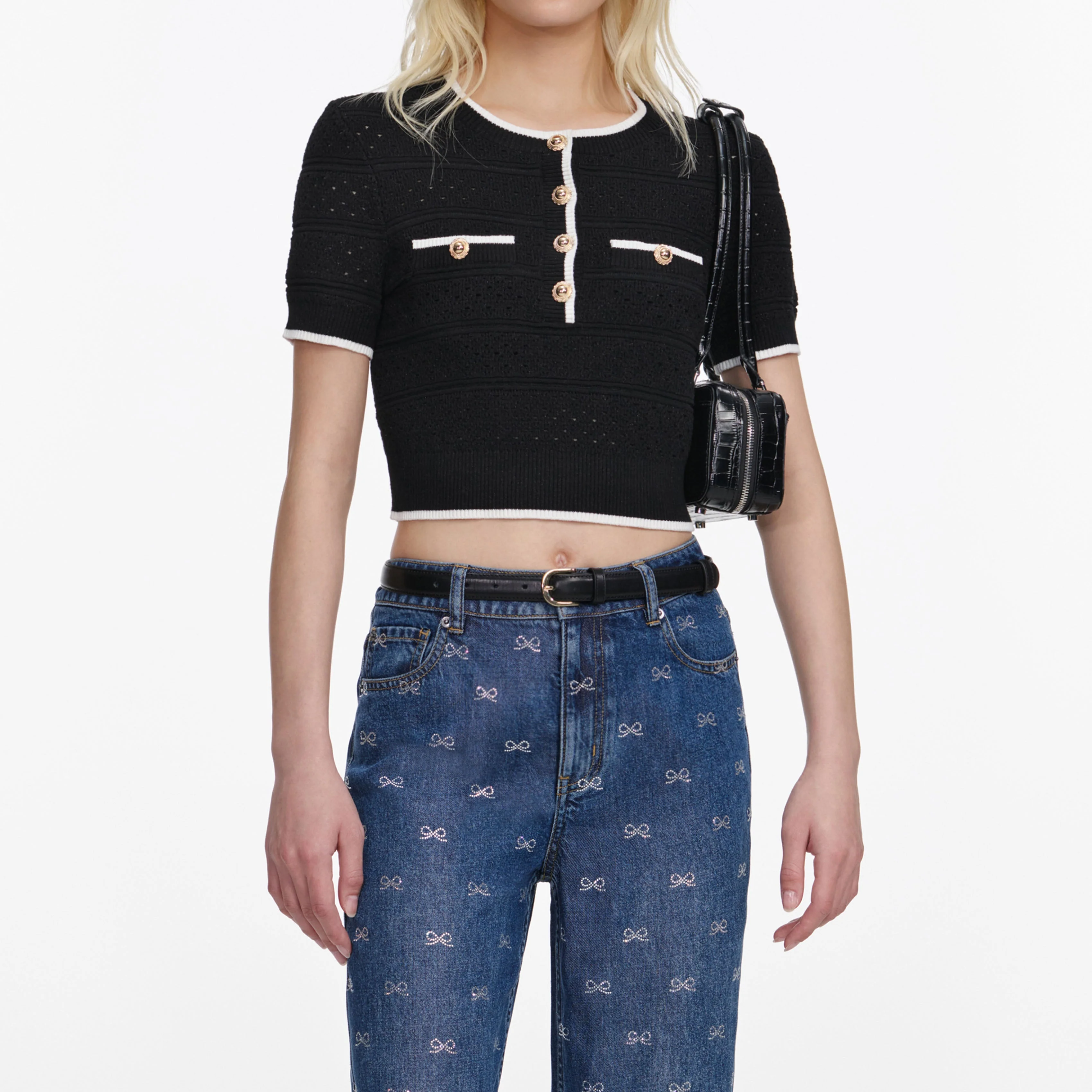 Black Pointelle Knit Top - Image 4
