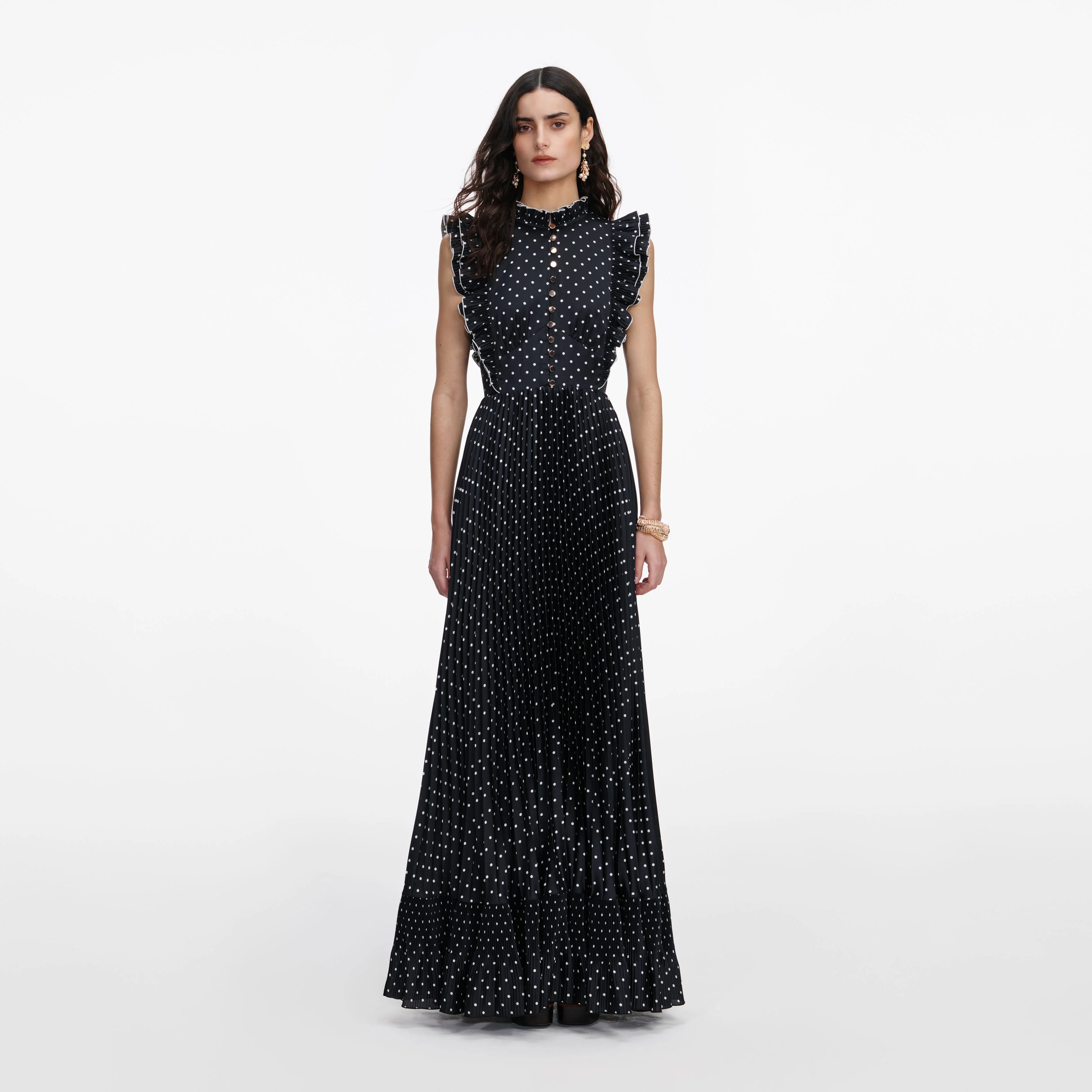 Black Polka Dot Frill Maxi Dress