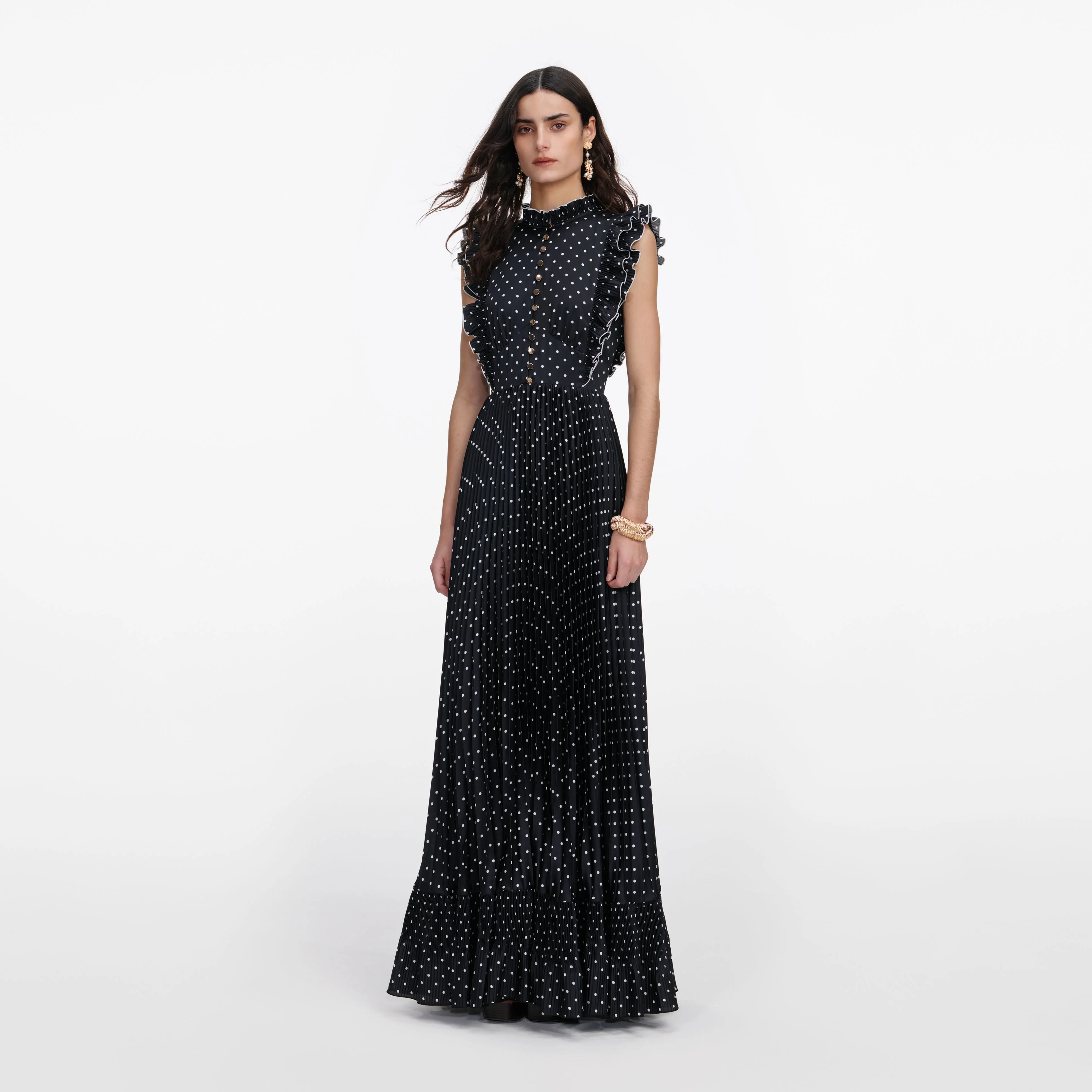 Black Polka Dot Frill Maxi Dress - Image 2