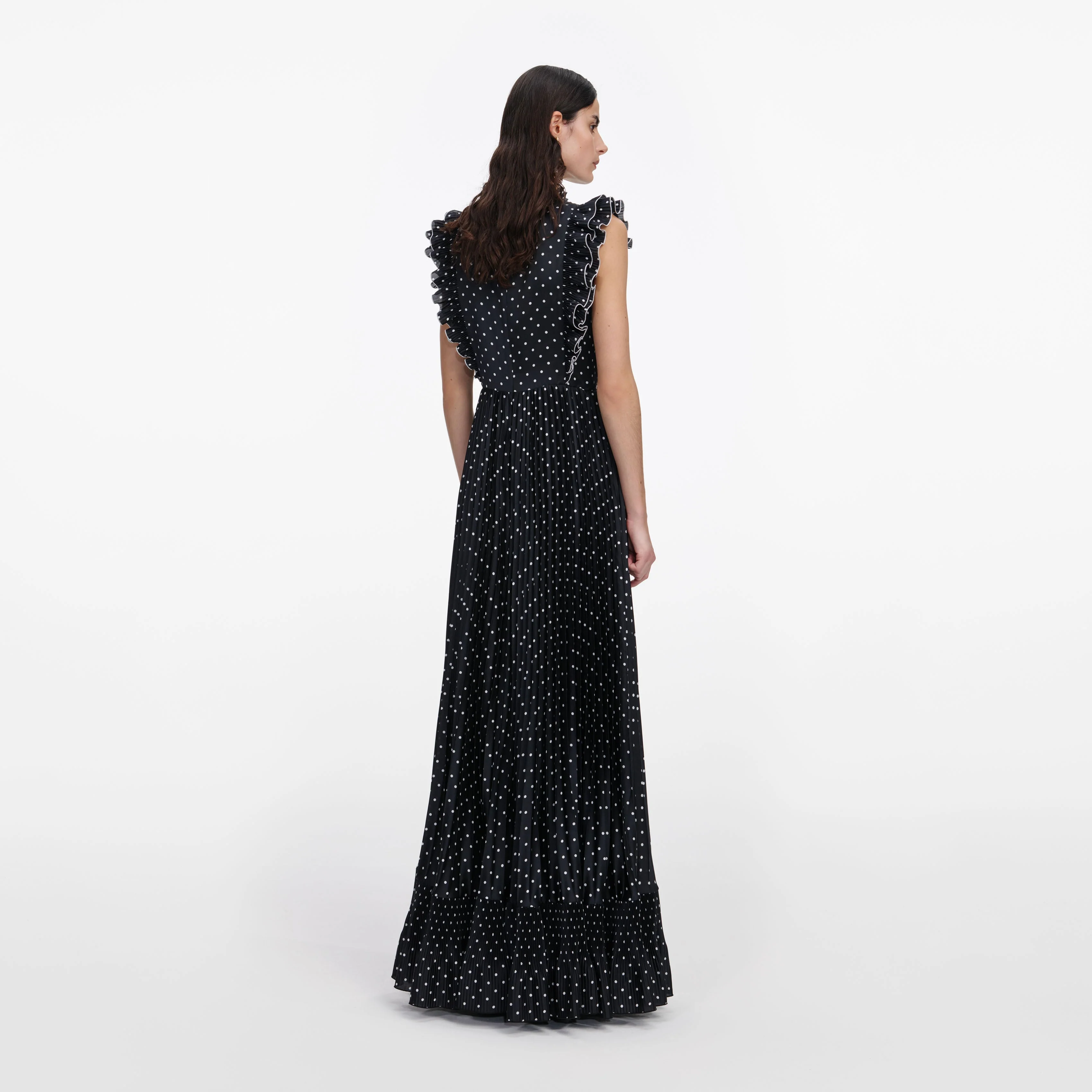 Black Polka Dot Frill Maxi Dress - Image 3