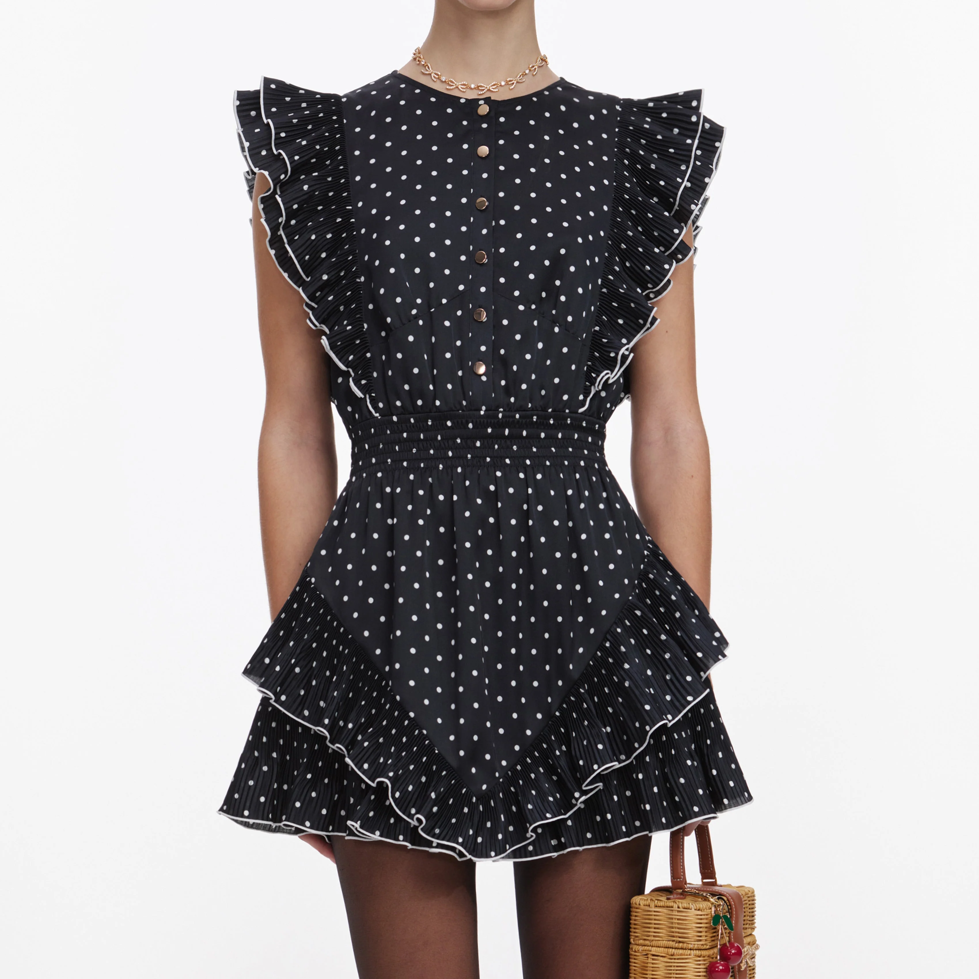 Black Polka Dot Frill Mini Dress - Image 4