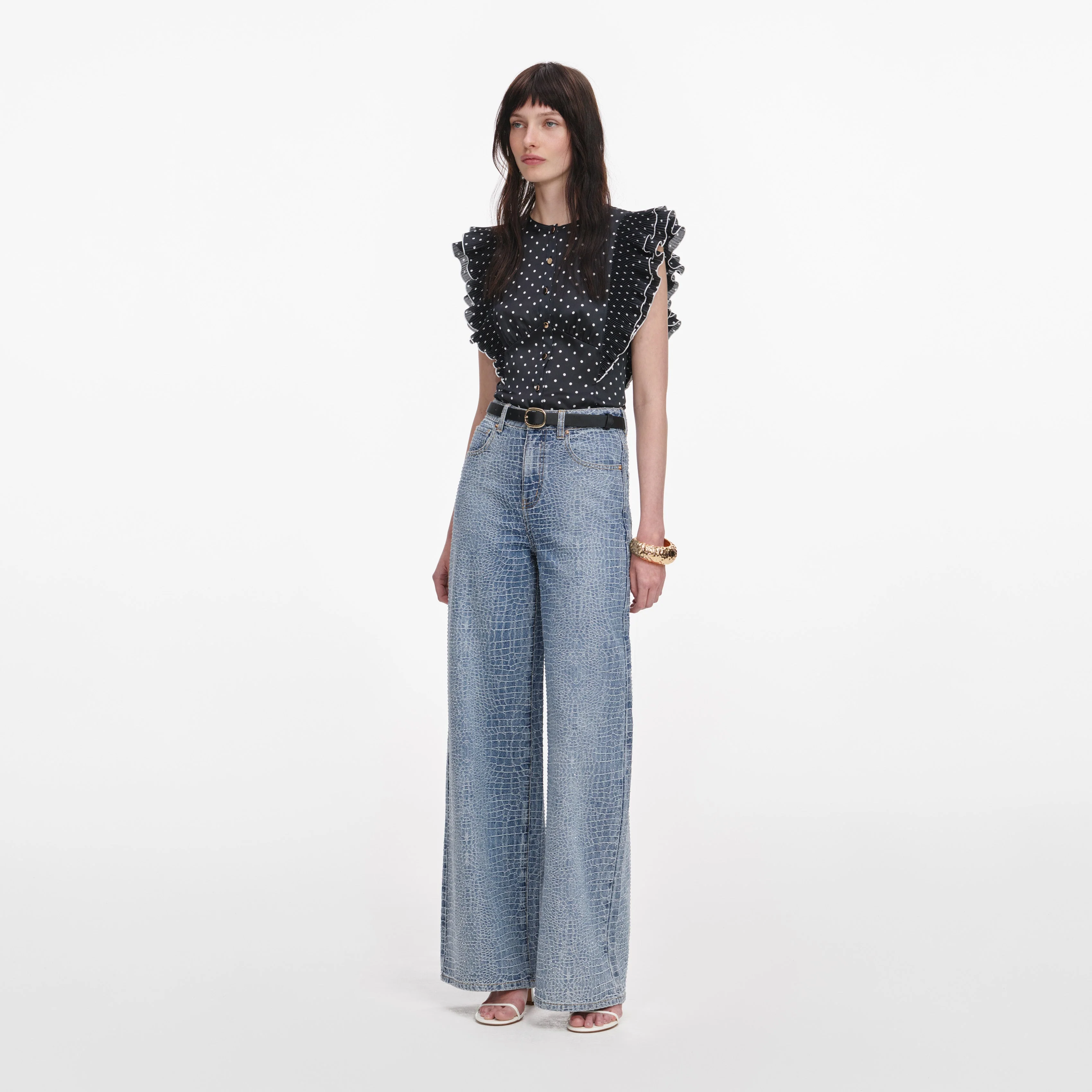 Black Polka Dot Frill Top - Image 2