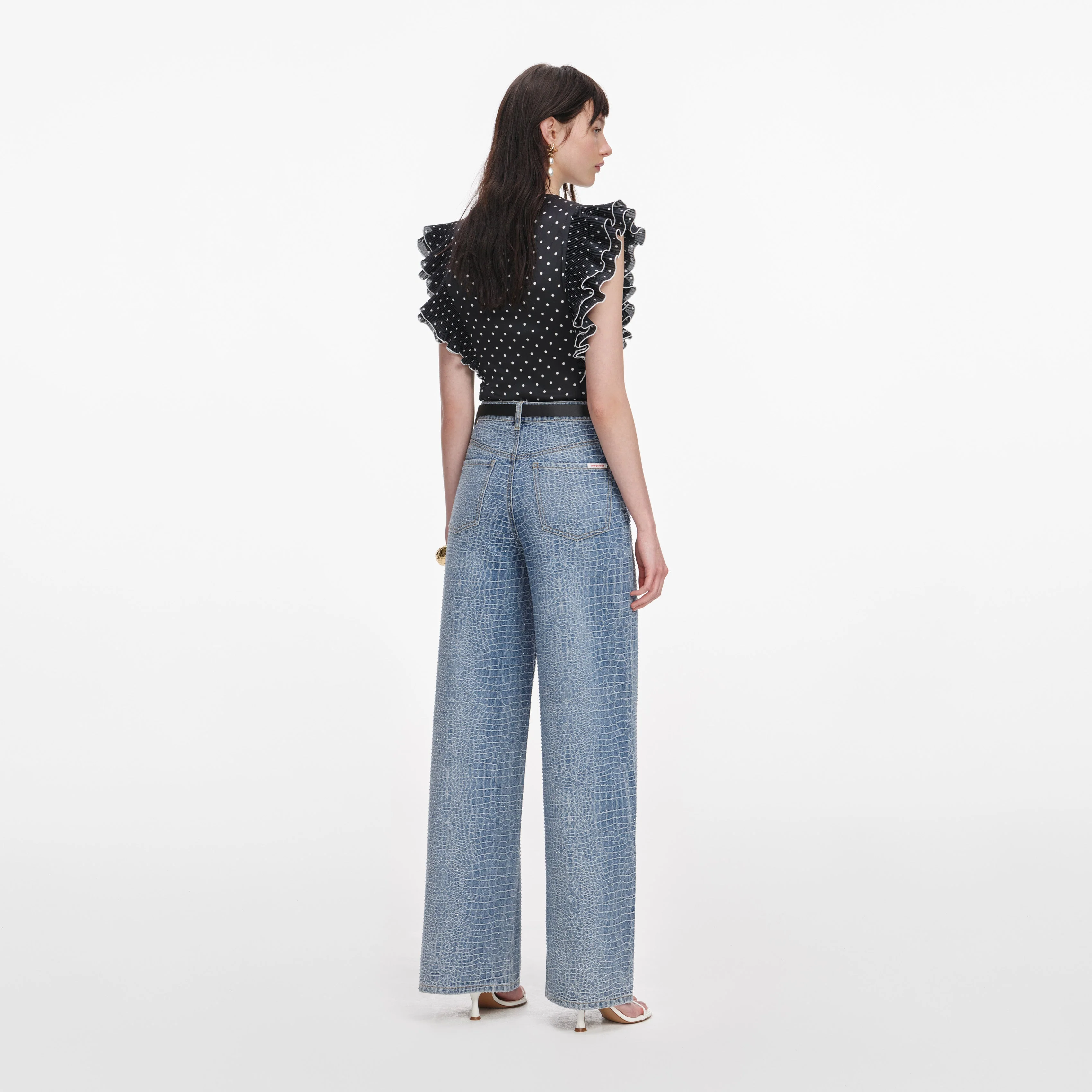 Black Polka Dot Frill Top - Image 3
