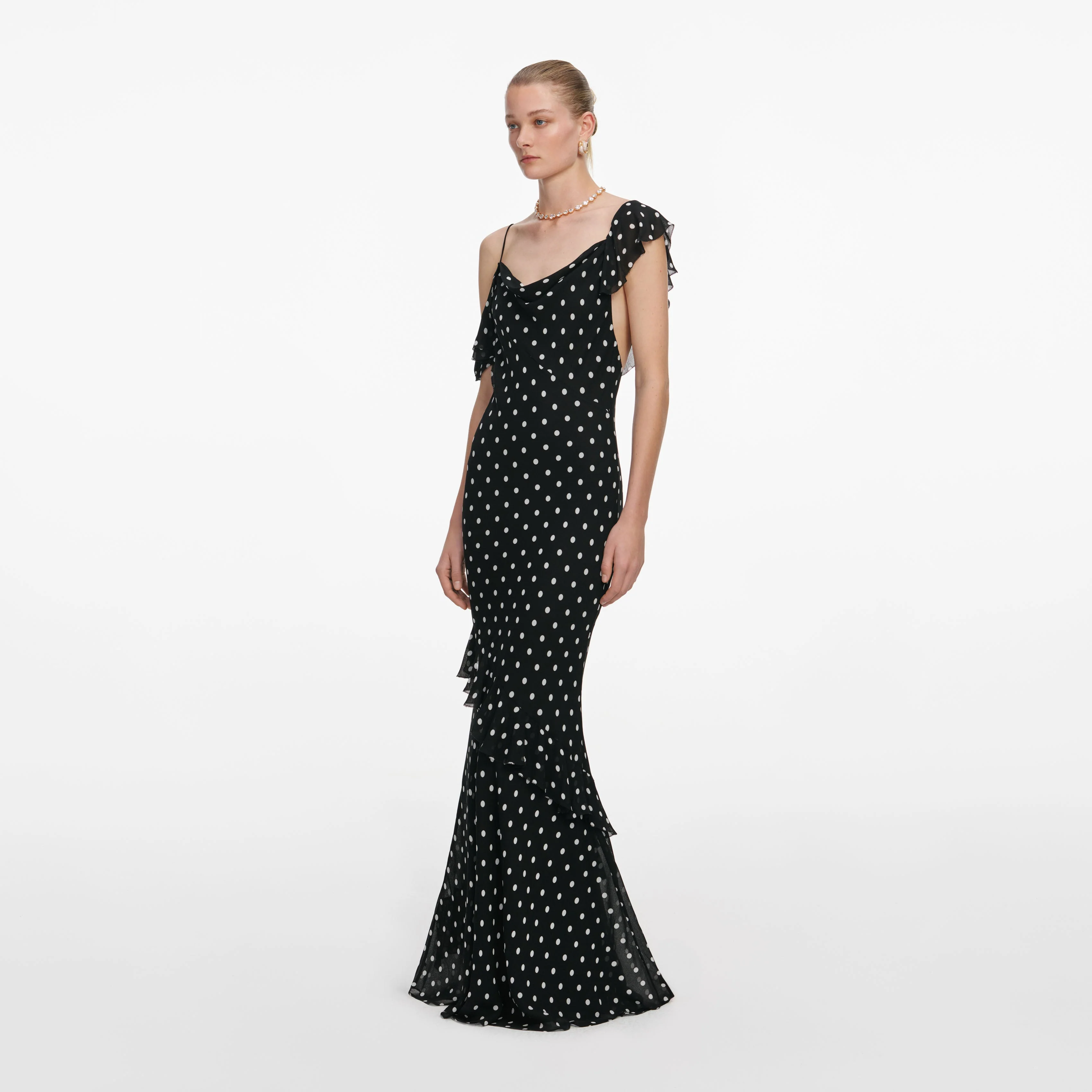 Black Polka Dot Georgette Maxi Dress - Image 2