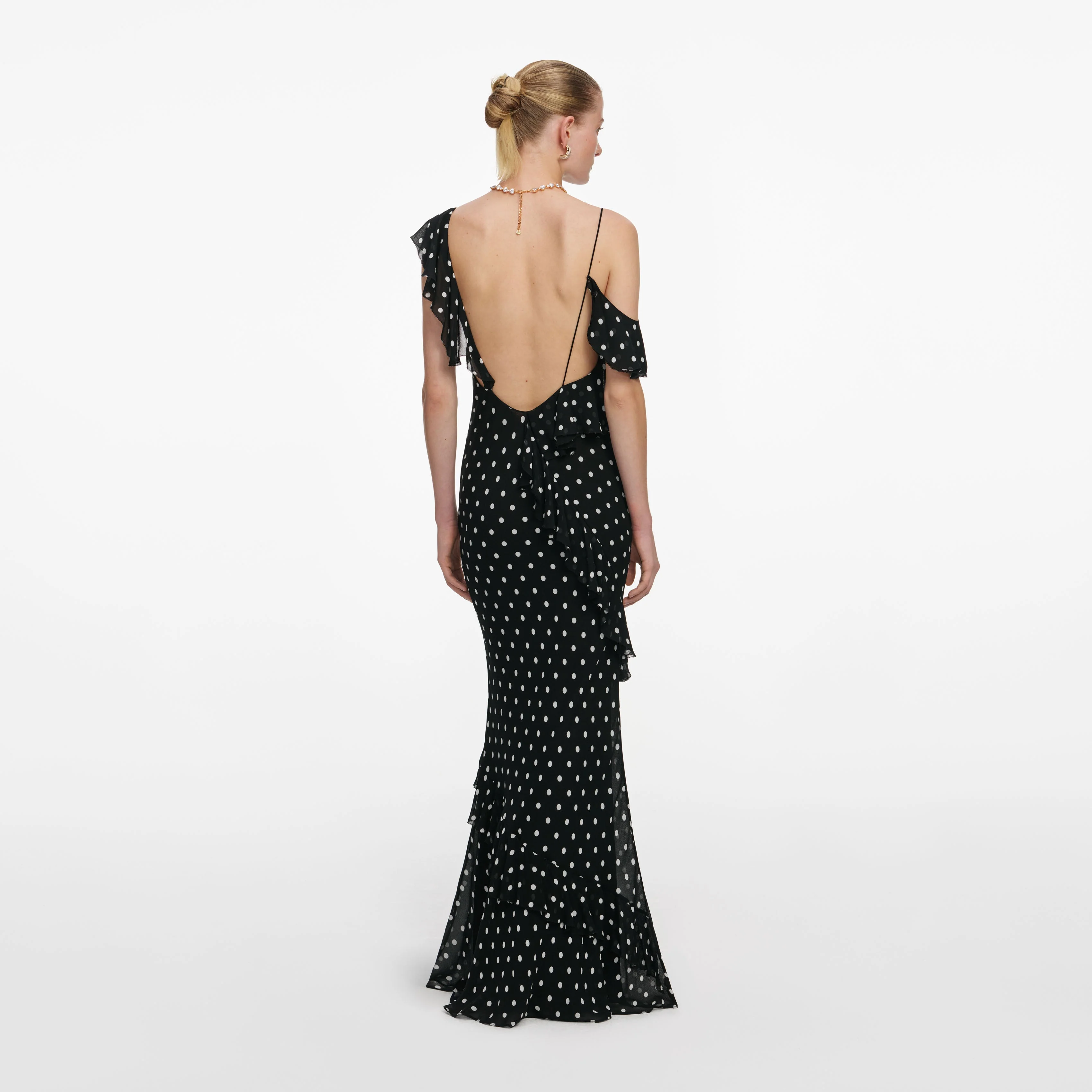 Black Polka Dot Georgette Maxi Dress - Image 3