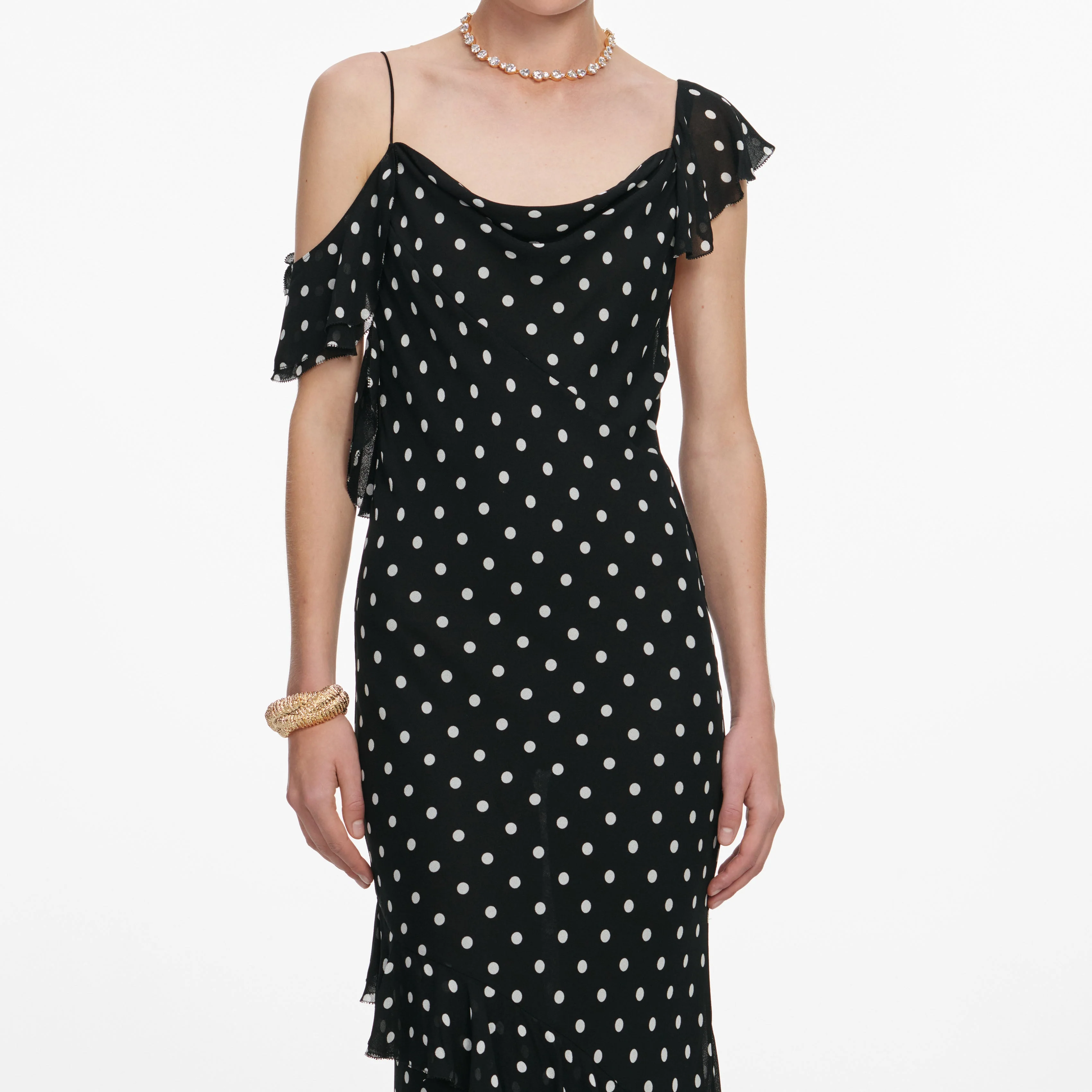 Black Polka Dot Georgette Maxi Dress - Image 4
