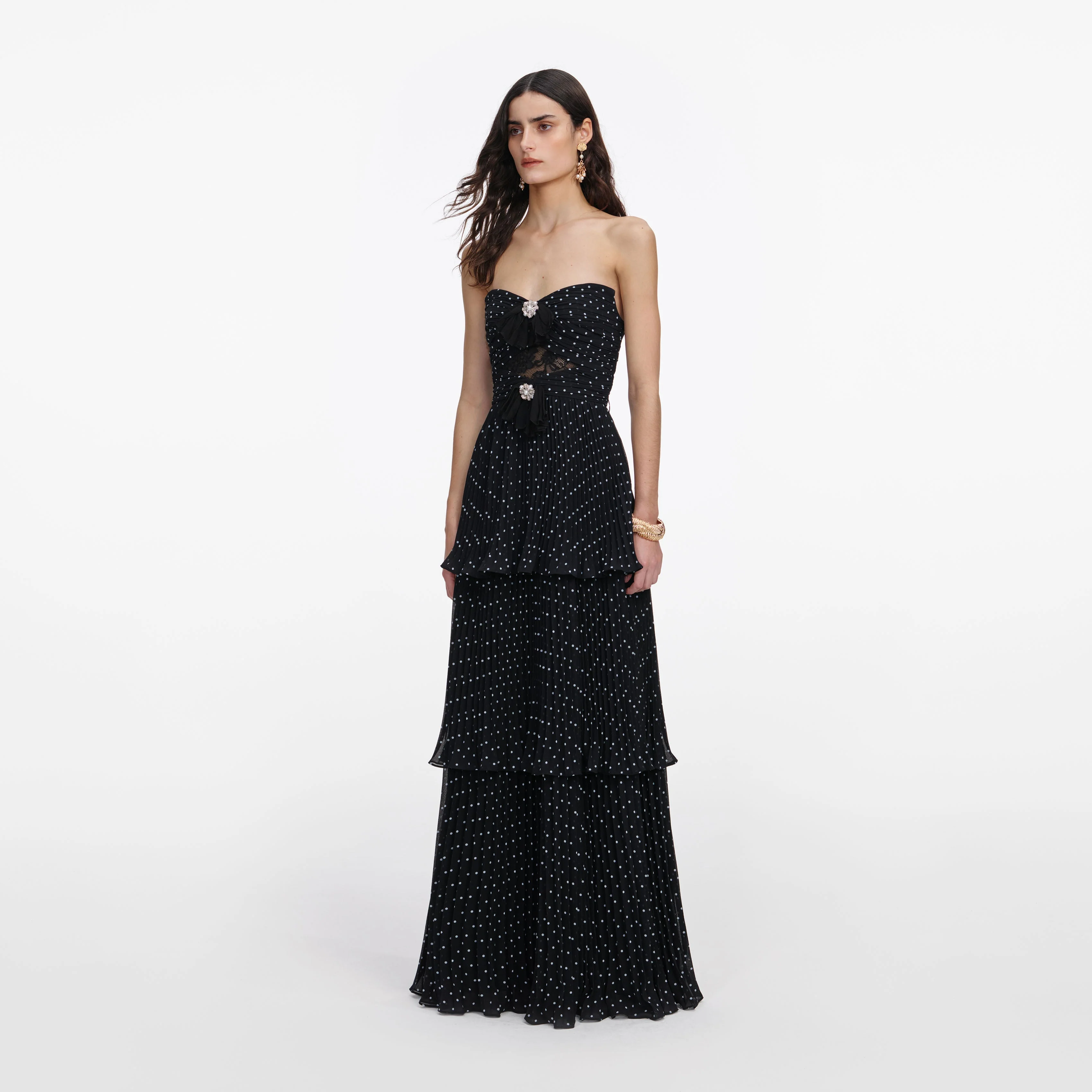 Black Polka Dot Tiered Maxi Dress - Image 2