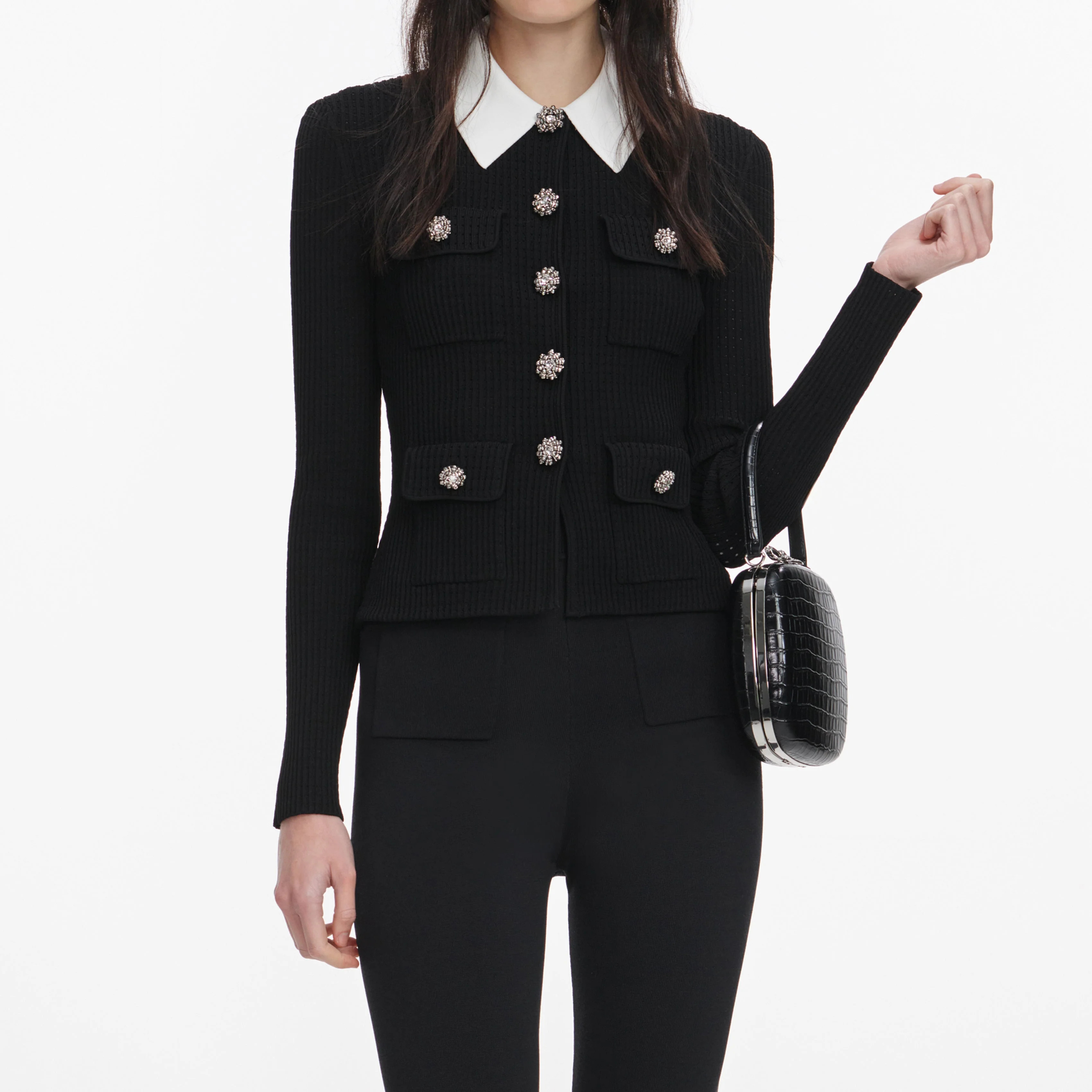 Black Tailored Knit Top - Image 4
