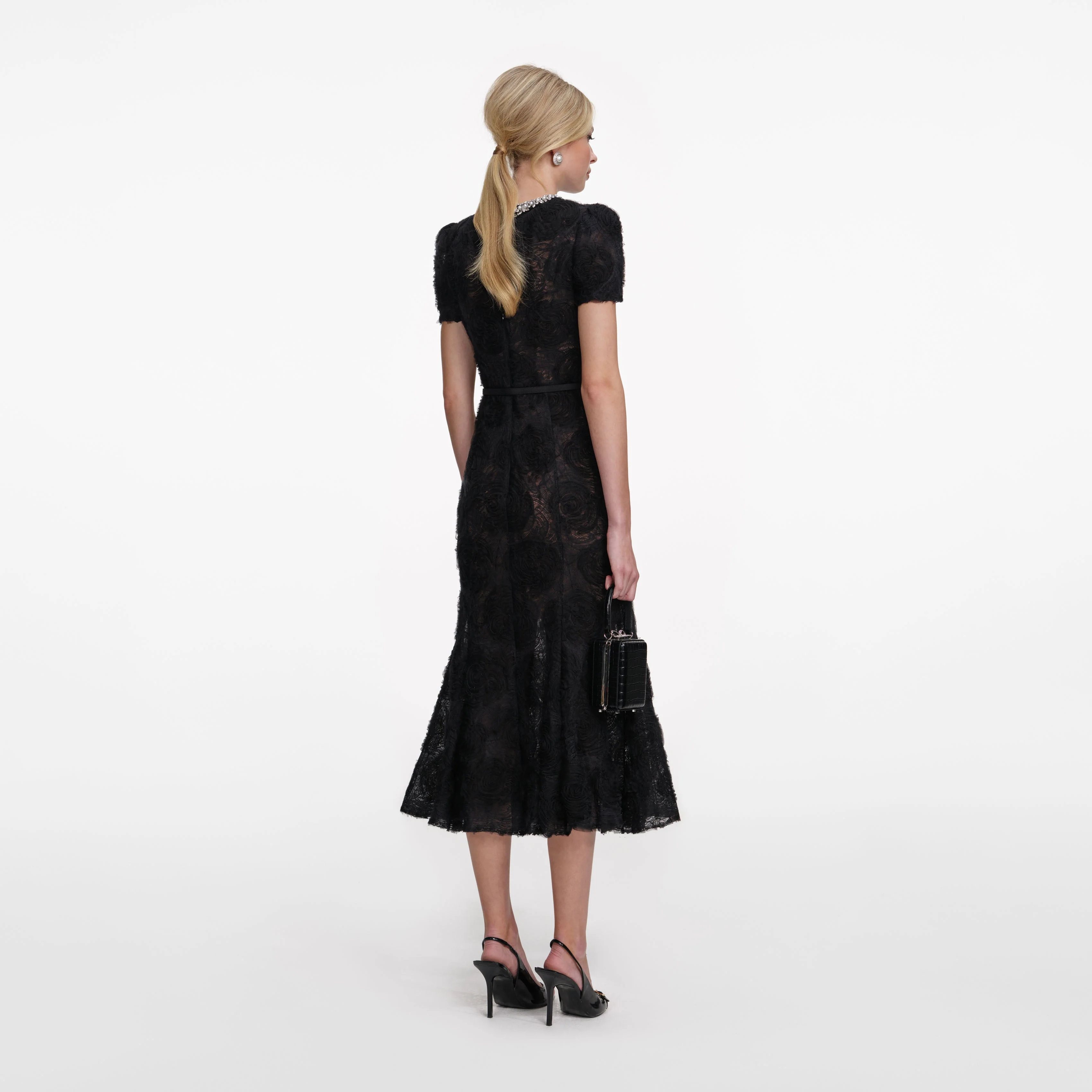 Black Tulle Lace Midi Dress - Image 3