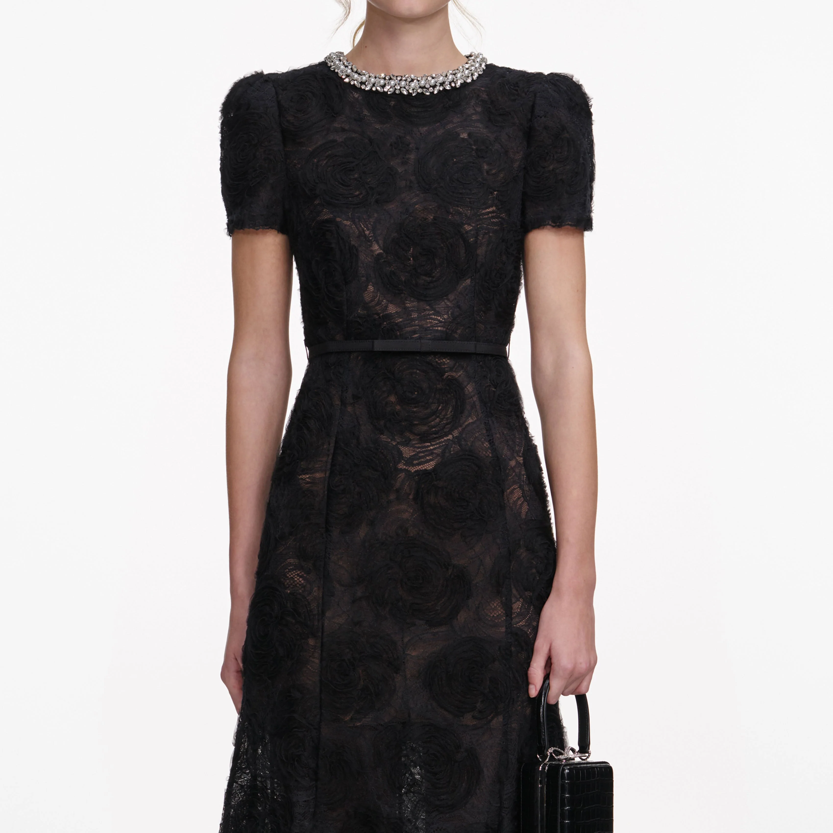 Black Tulle Lace Midi Dress - Image 4