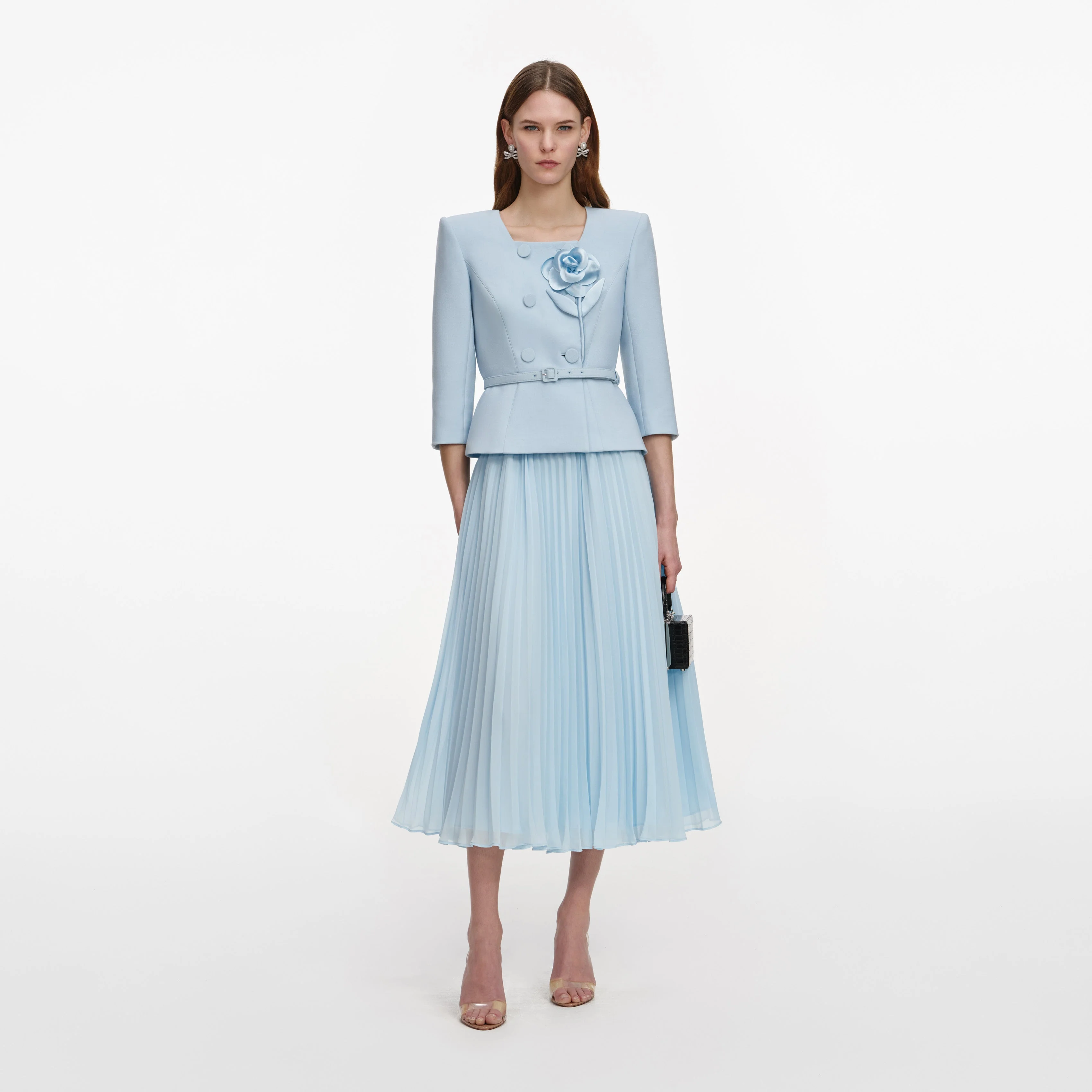 Blue 3D Flower Chiffon Midi Dress