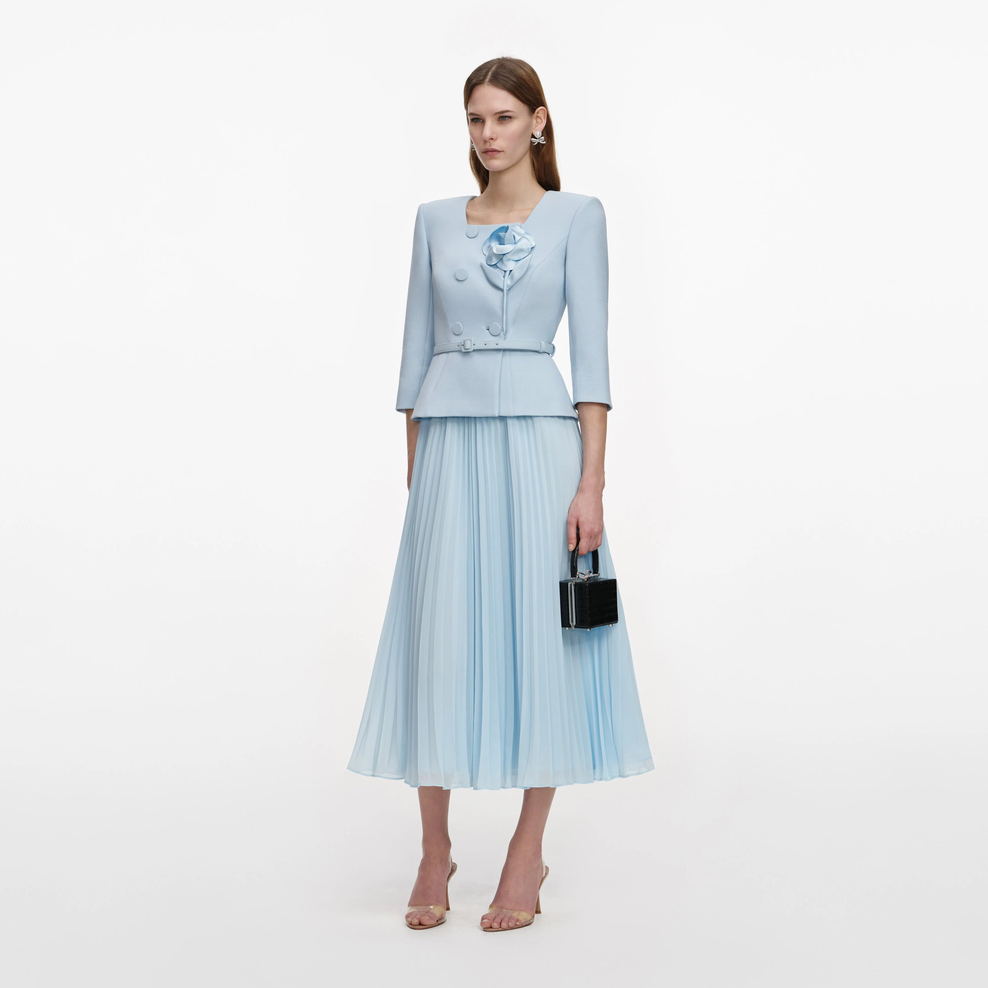 Blue 3D Flower Chiffon Midi Dress - Image 2