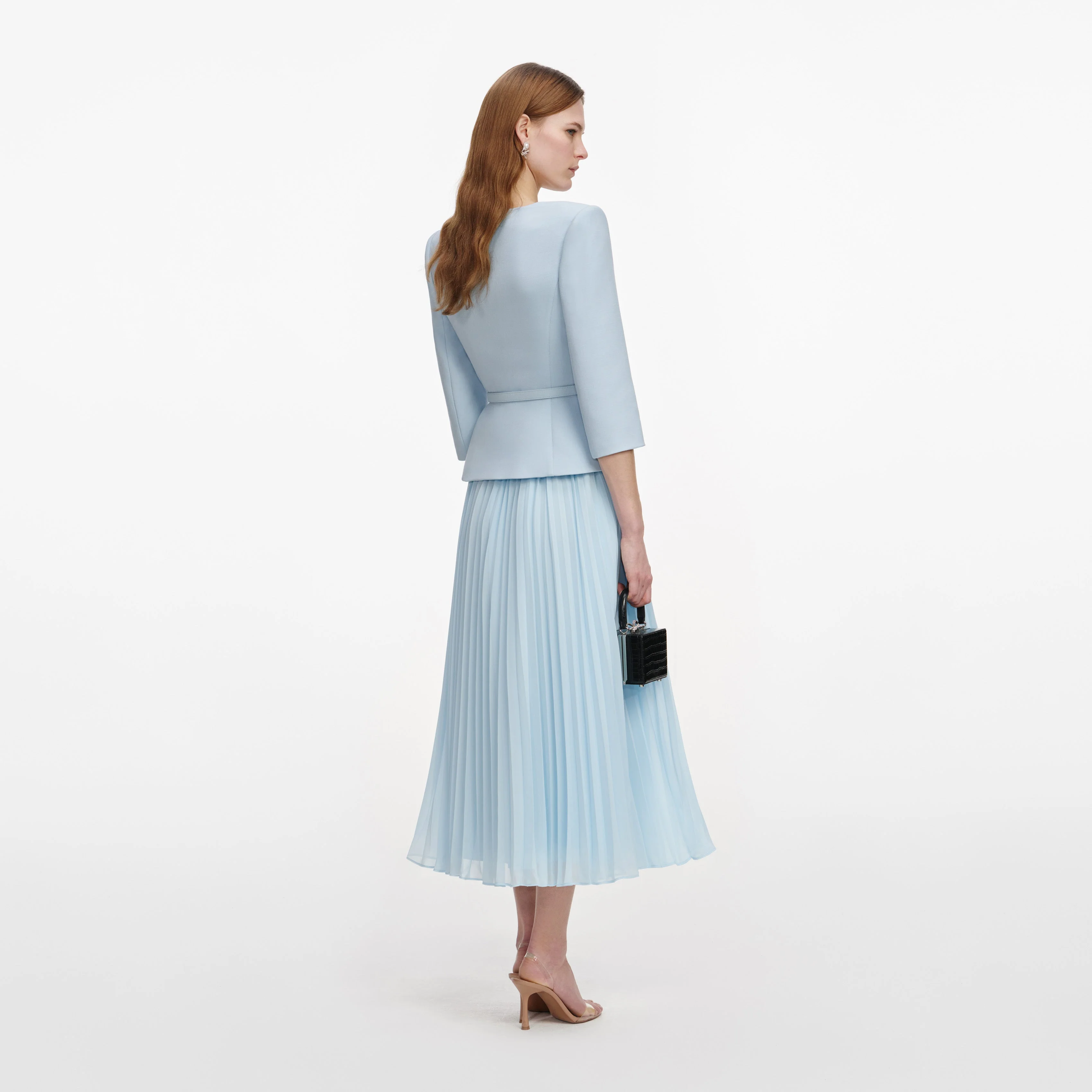 Blue 3D Flower Chiffon Midi Dress - Image 3