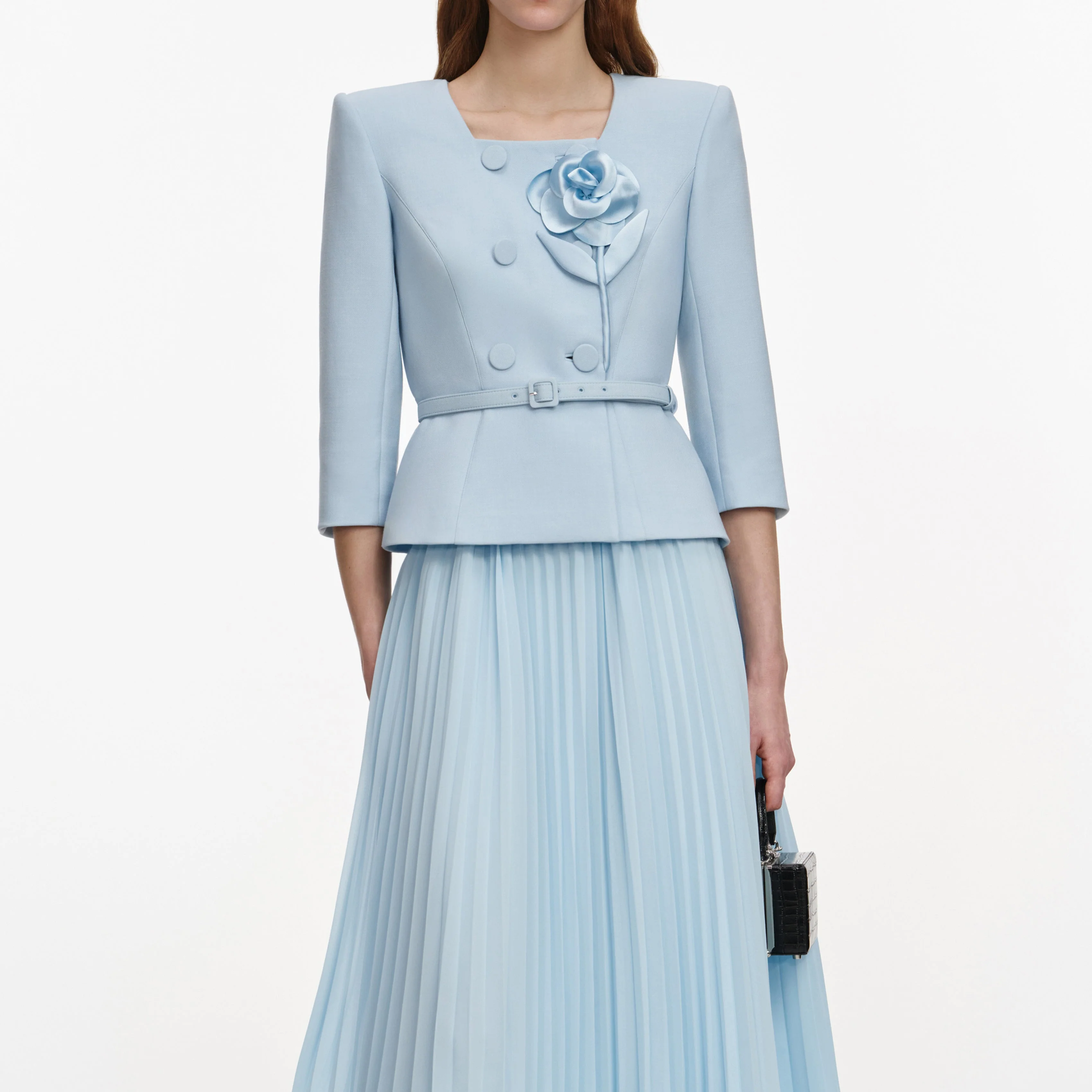 Blue 3D Flower Chiffon Midi Dress - Image 4