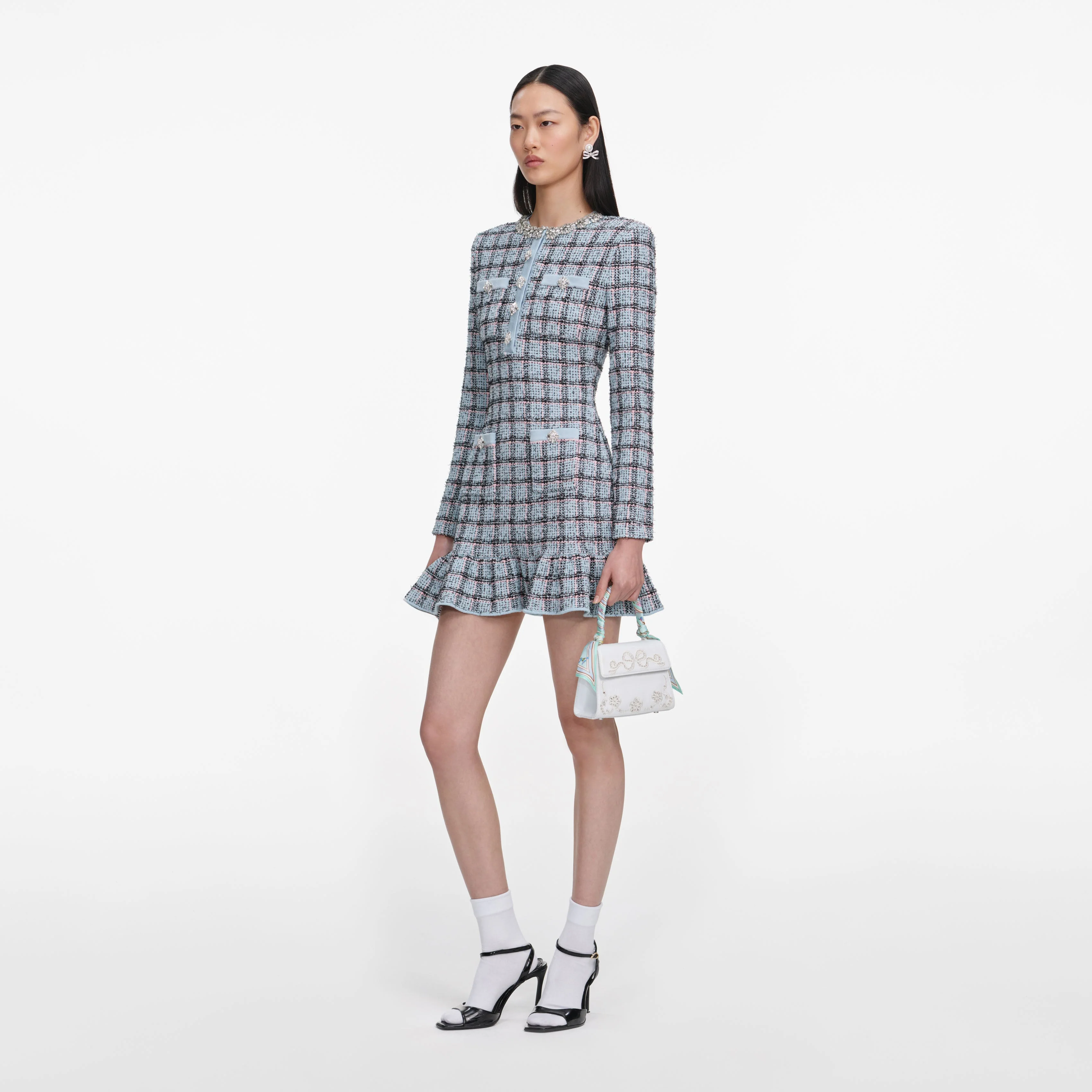 Blue Check Knit Mini Dress - Image 2