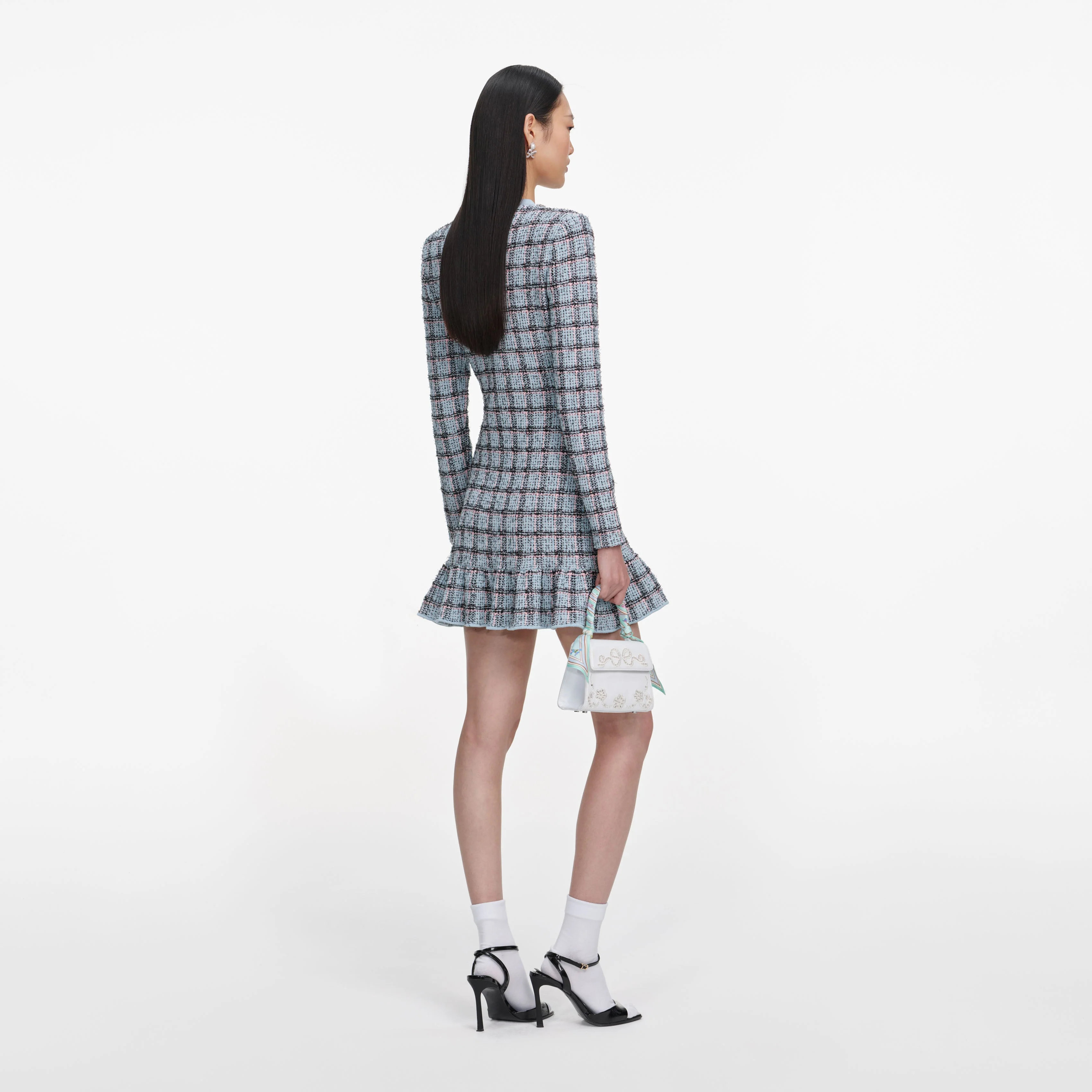 Blue Check Knit Mini Dress - Image 3