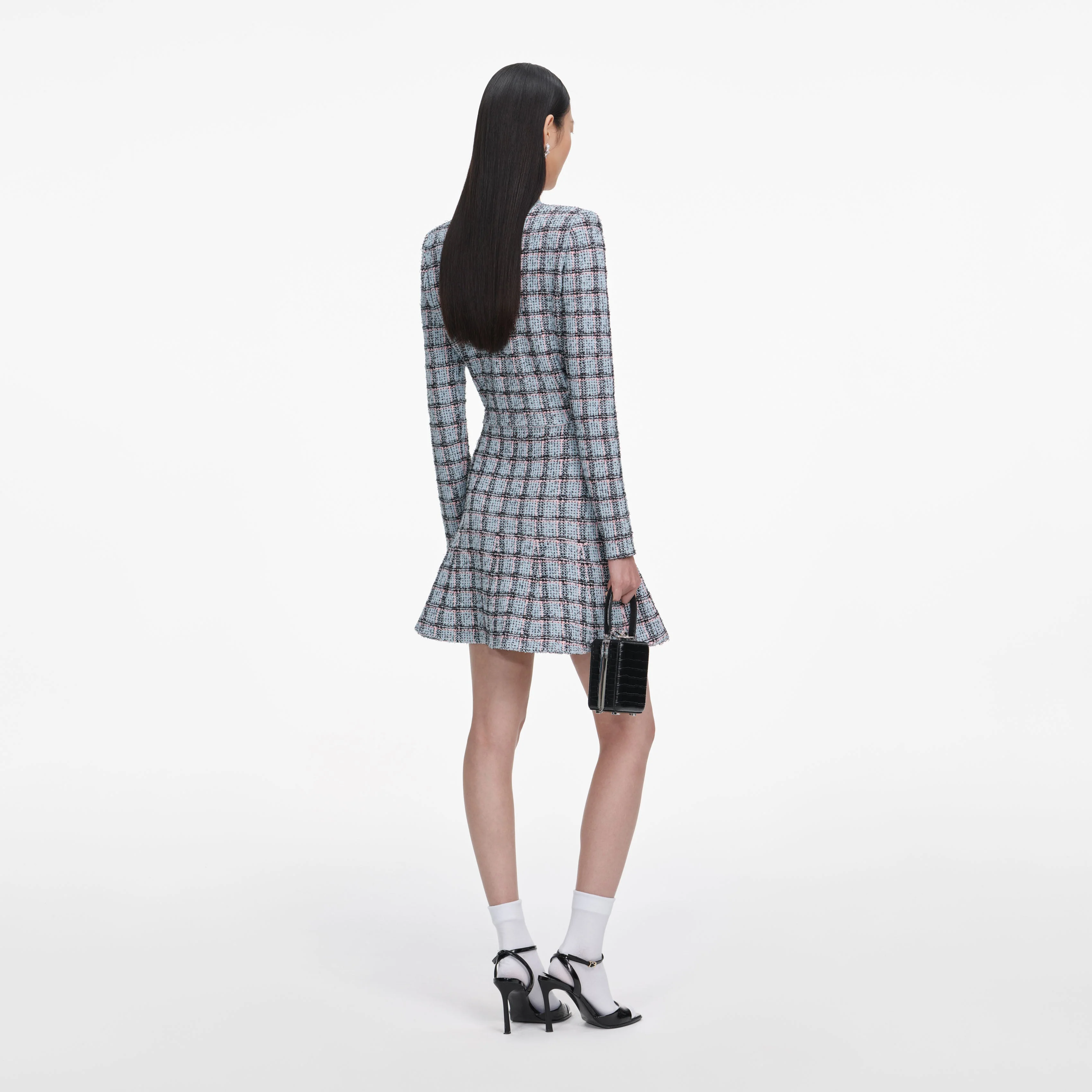 Blue Check Knit Mini Skirt - Image 3