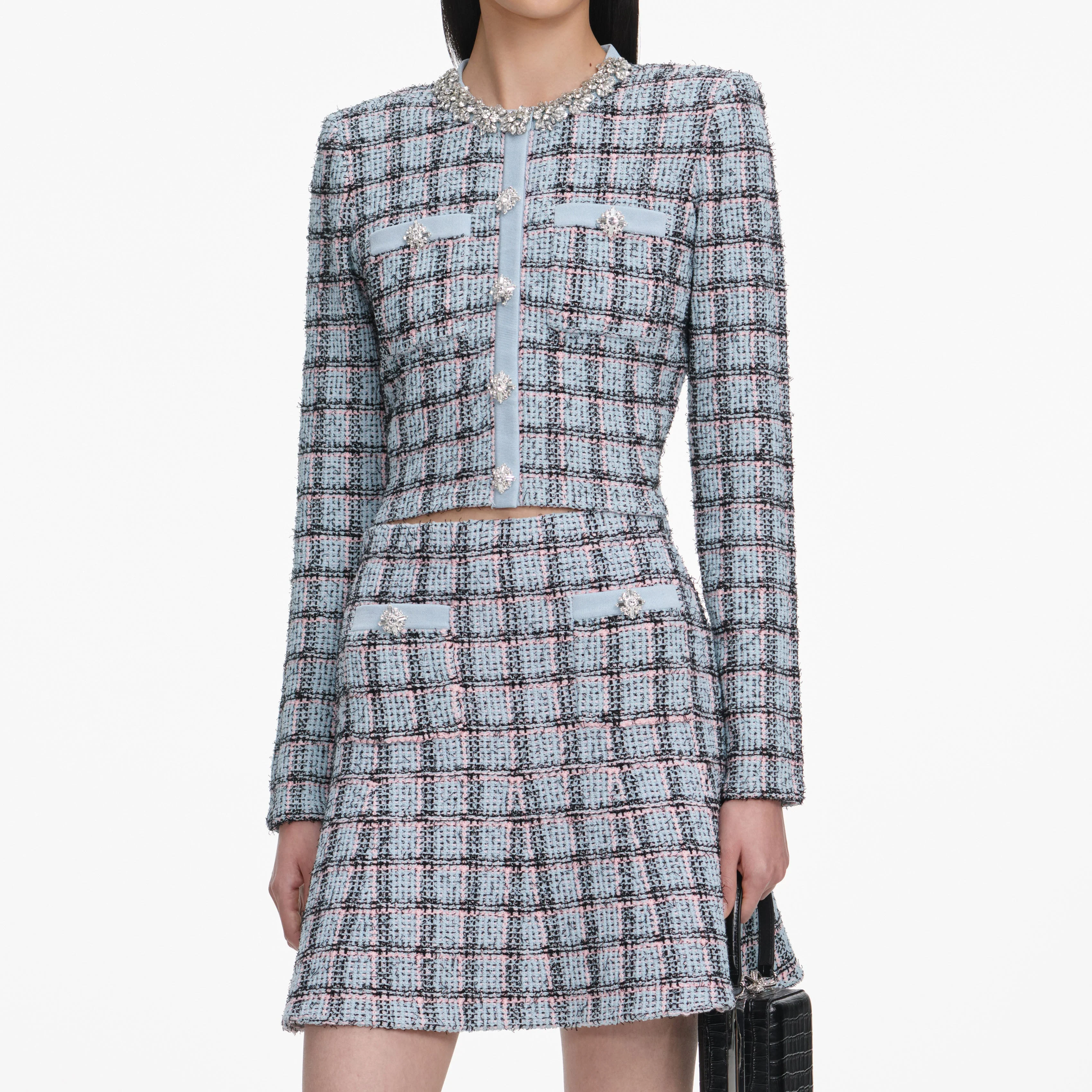 Blue Check Knit Mini Skirt - Image 4