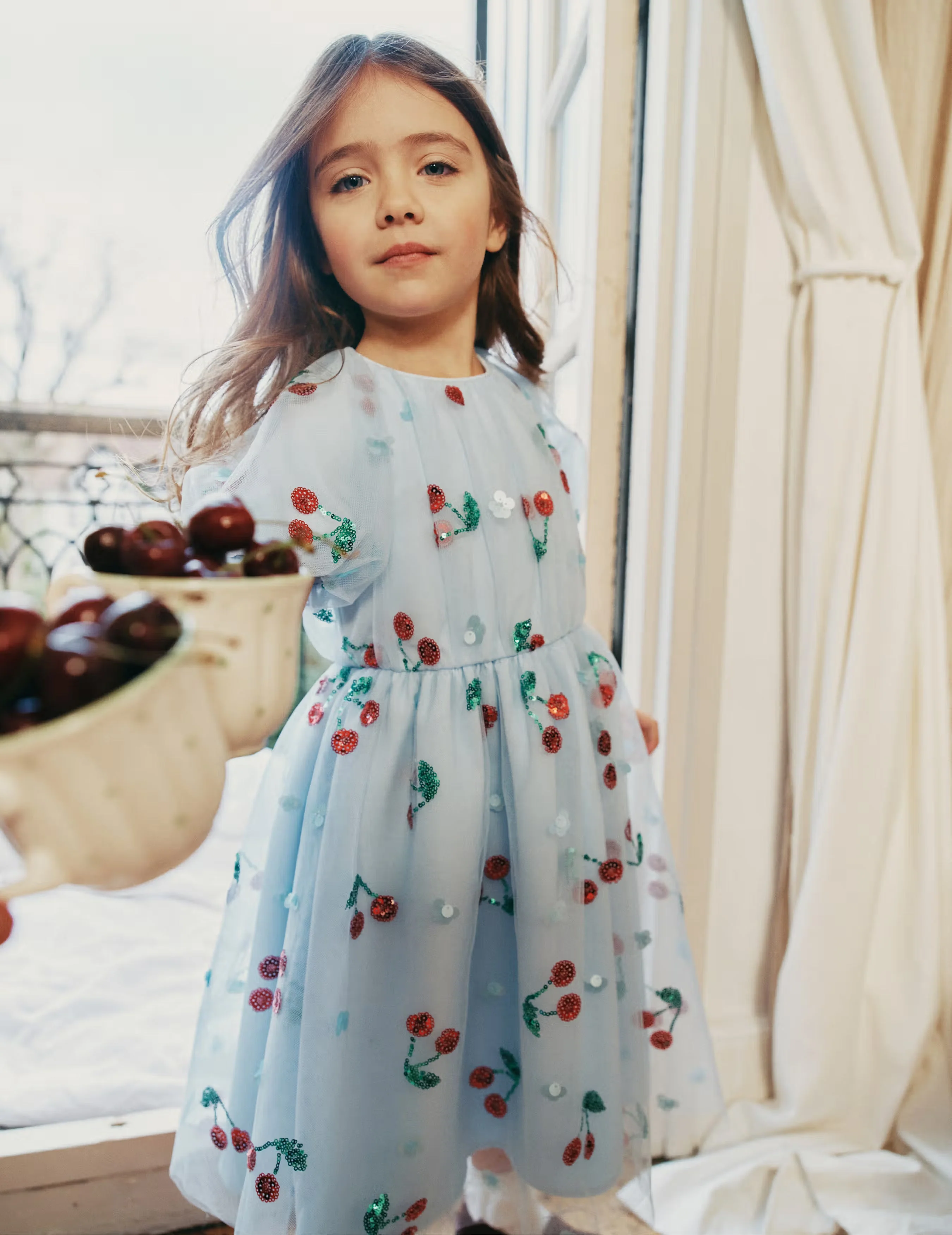 Blue Cherry Sequin Mesh Dress - Image 3