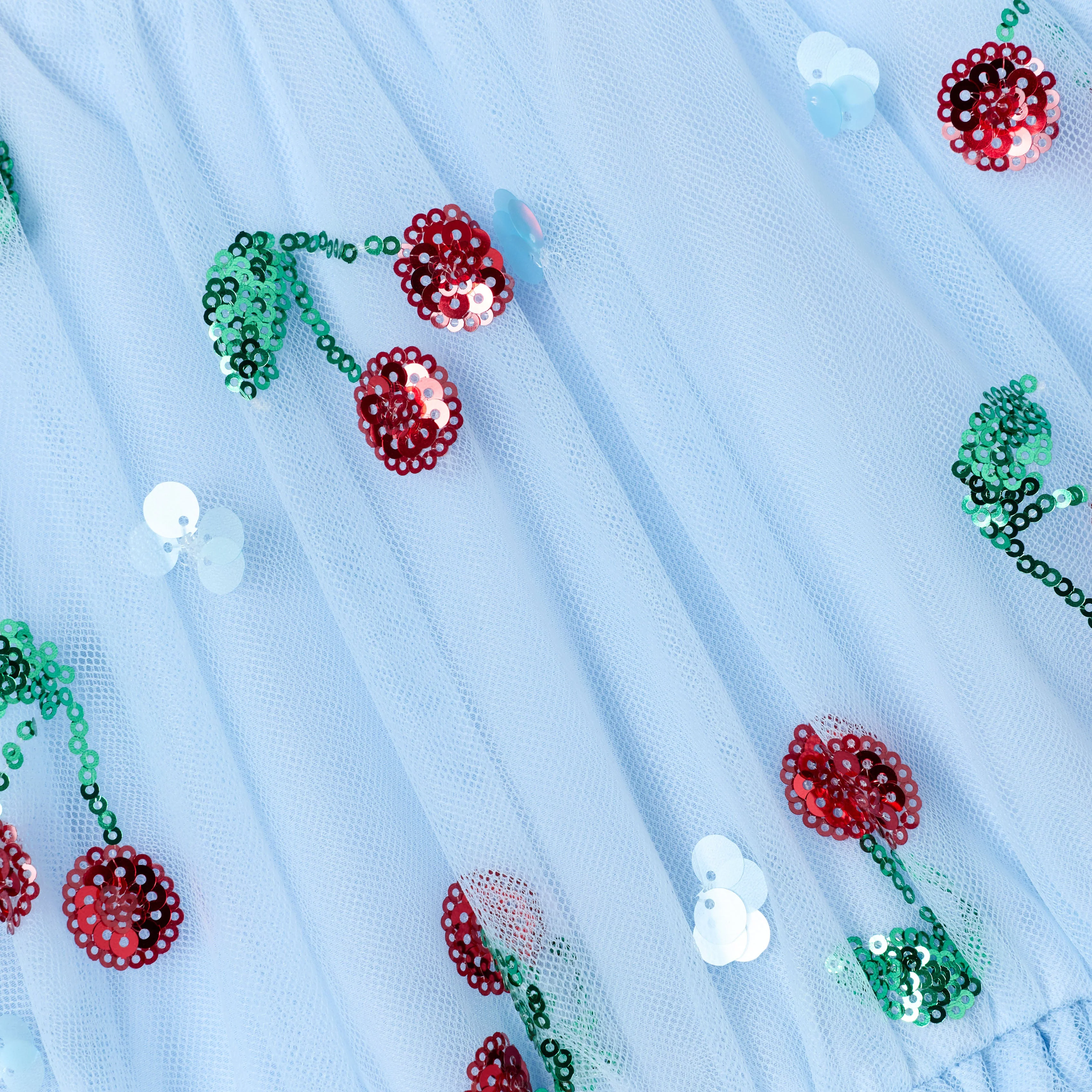 Blue Cherry Sequin Mesh Dress - Image 4