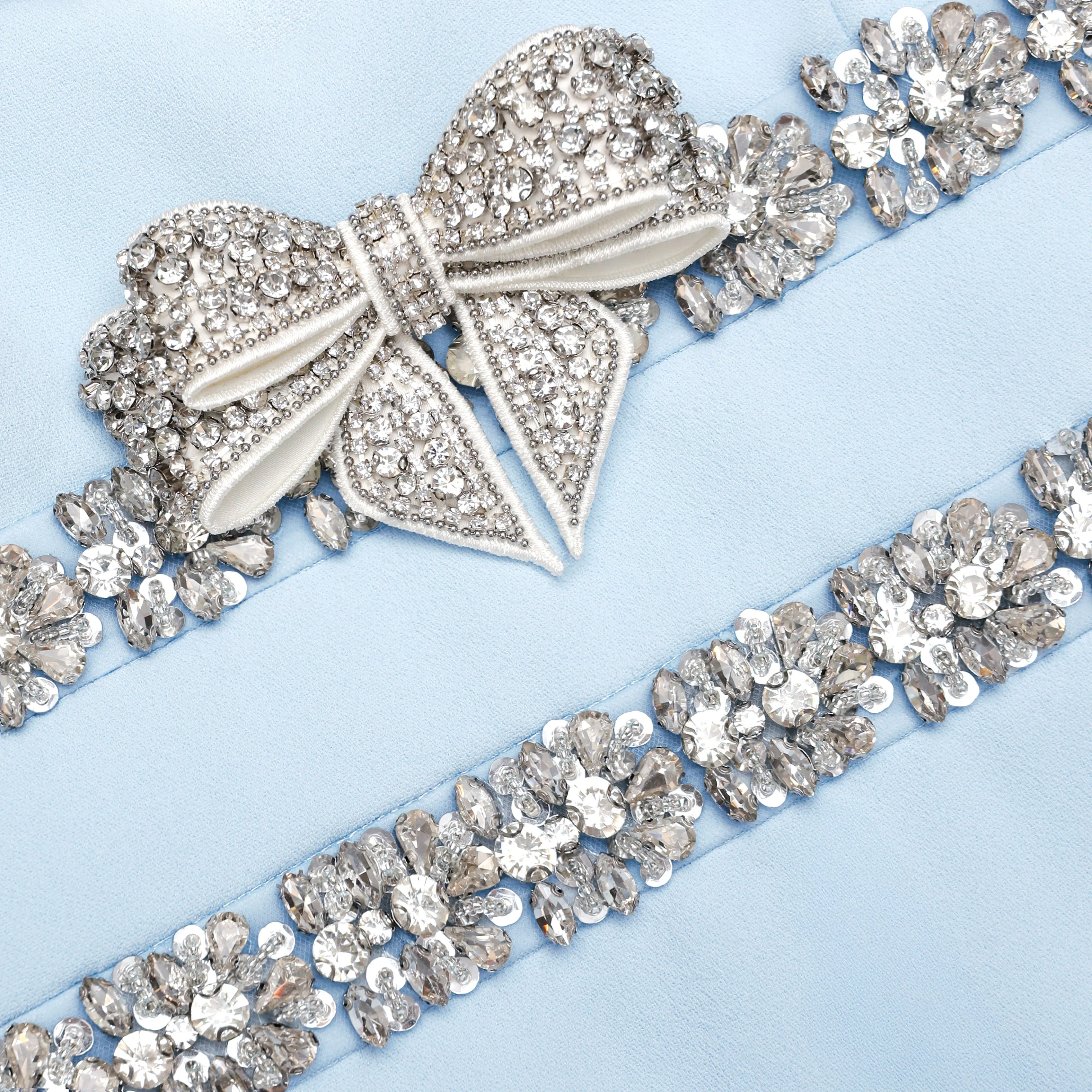 Blue Crepe Embellished Bow Maxi Dress - Image 5