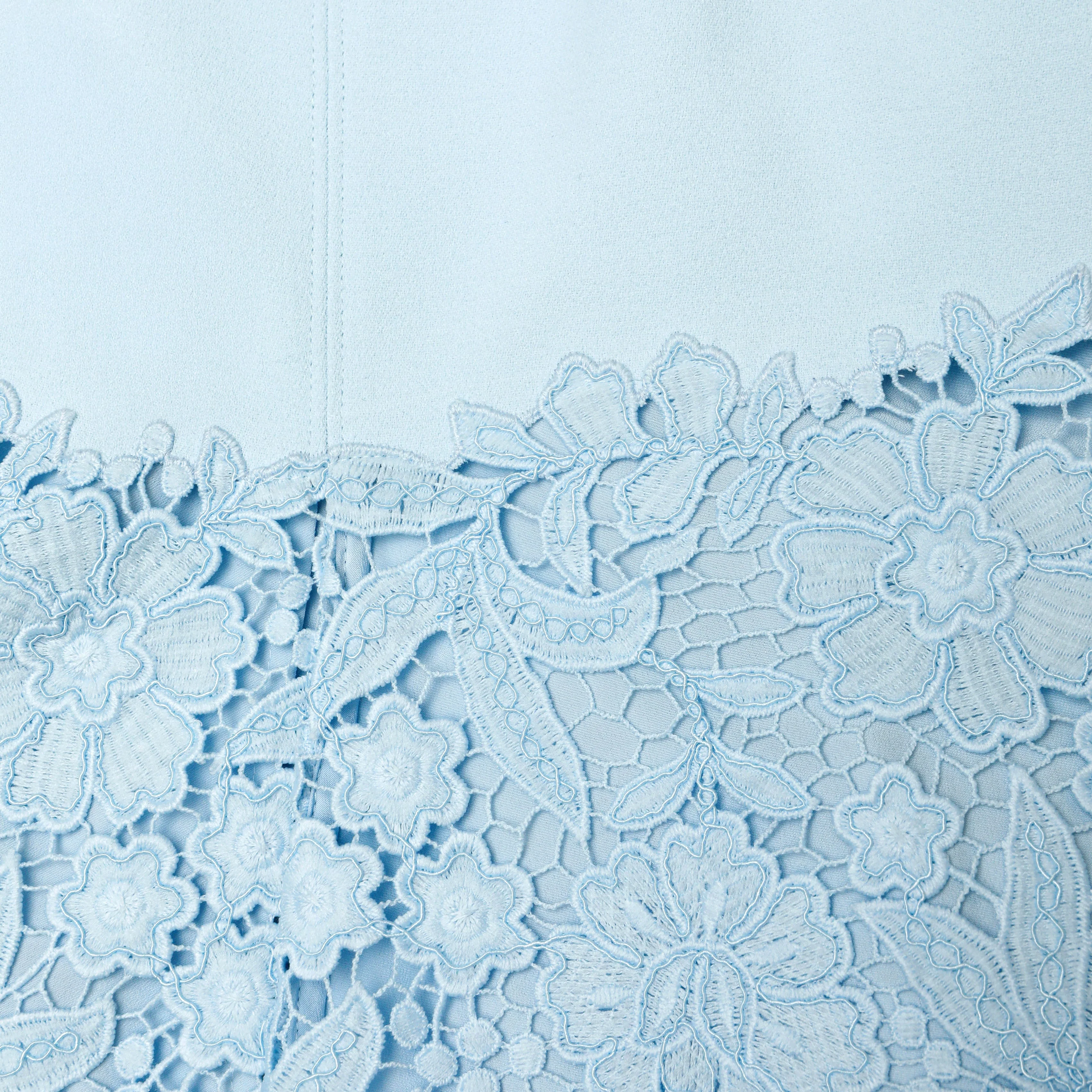 Blue Crepe Lace Mini Dress - Image 5