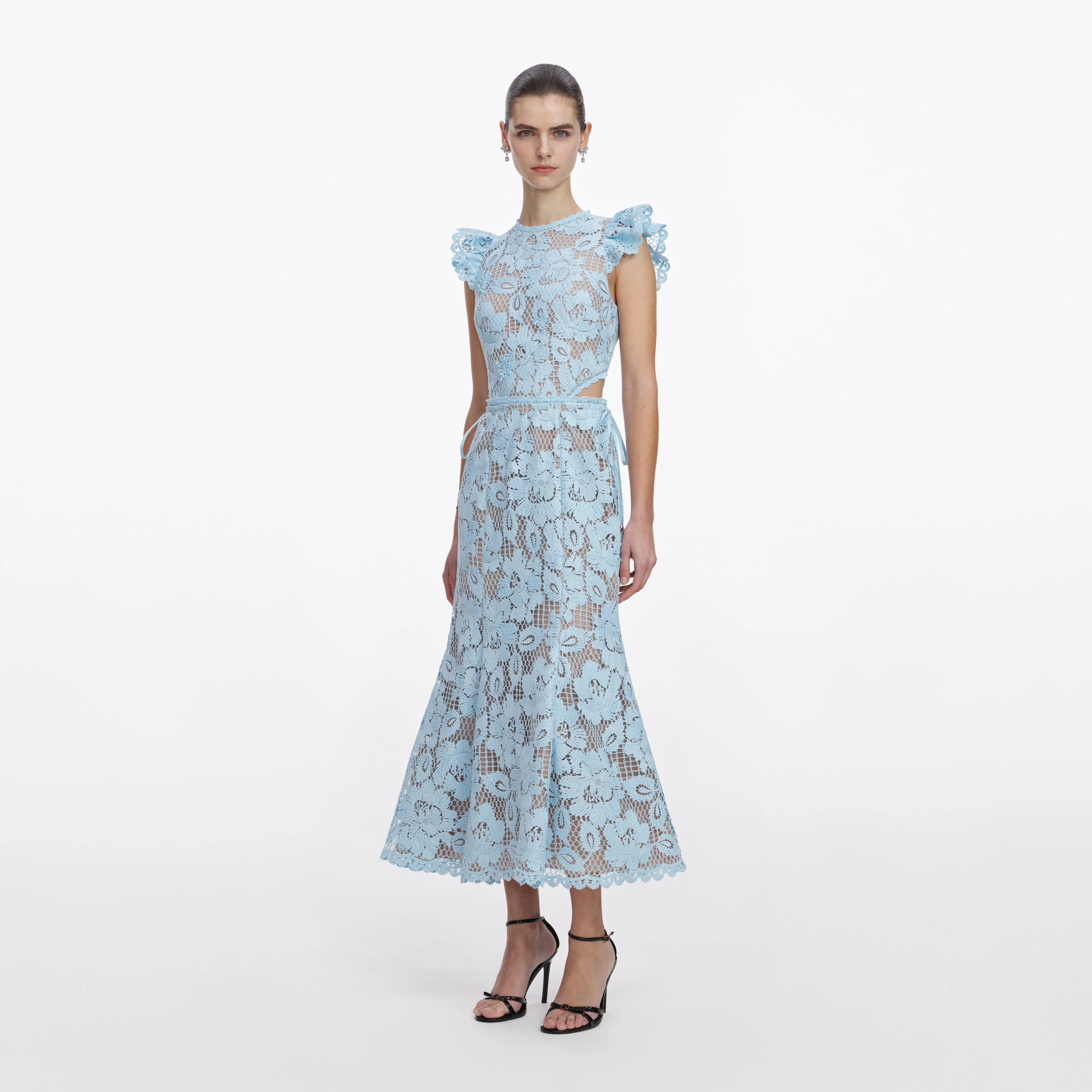 Blue Crochet Lace Midi Dress - Image 2