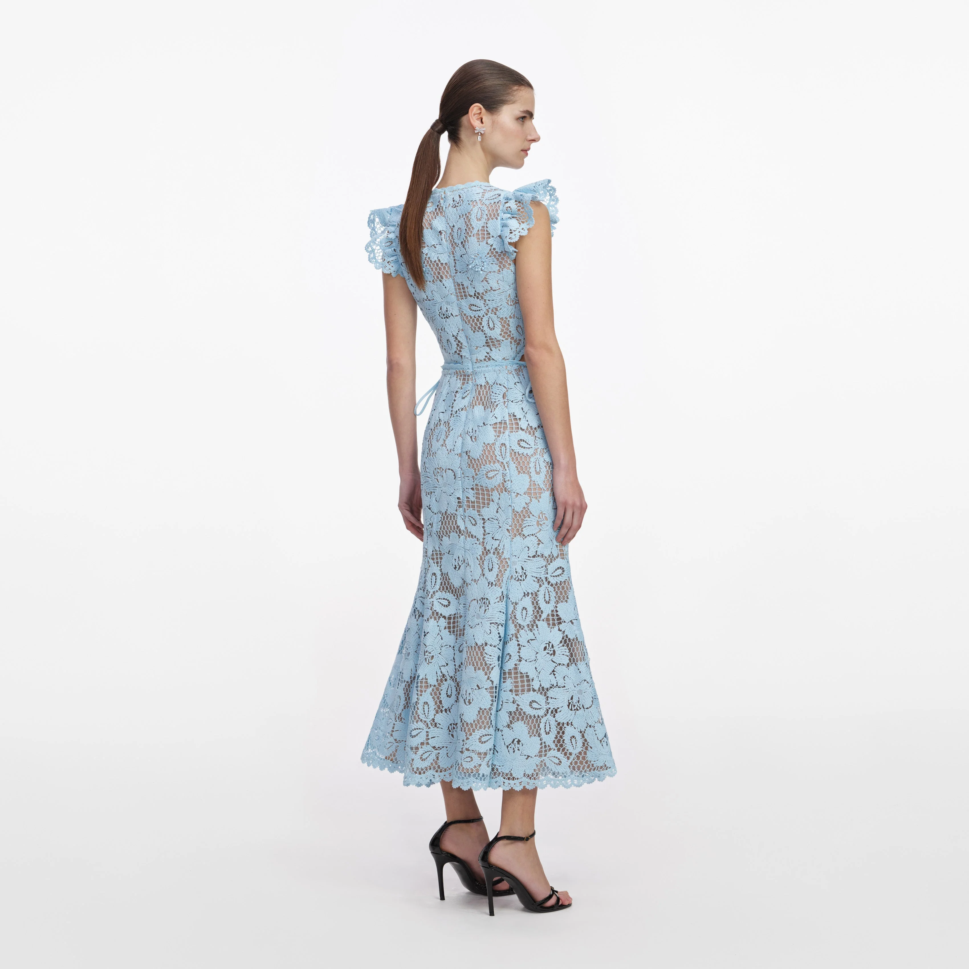 Blue Crochet Lace Midi Dress - Image 3