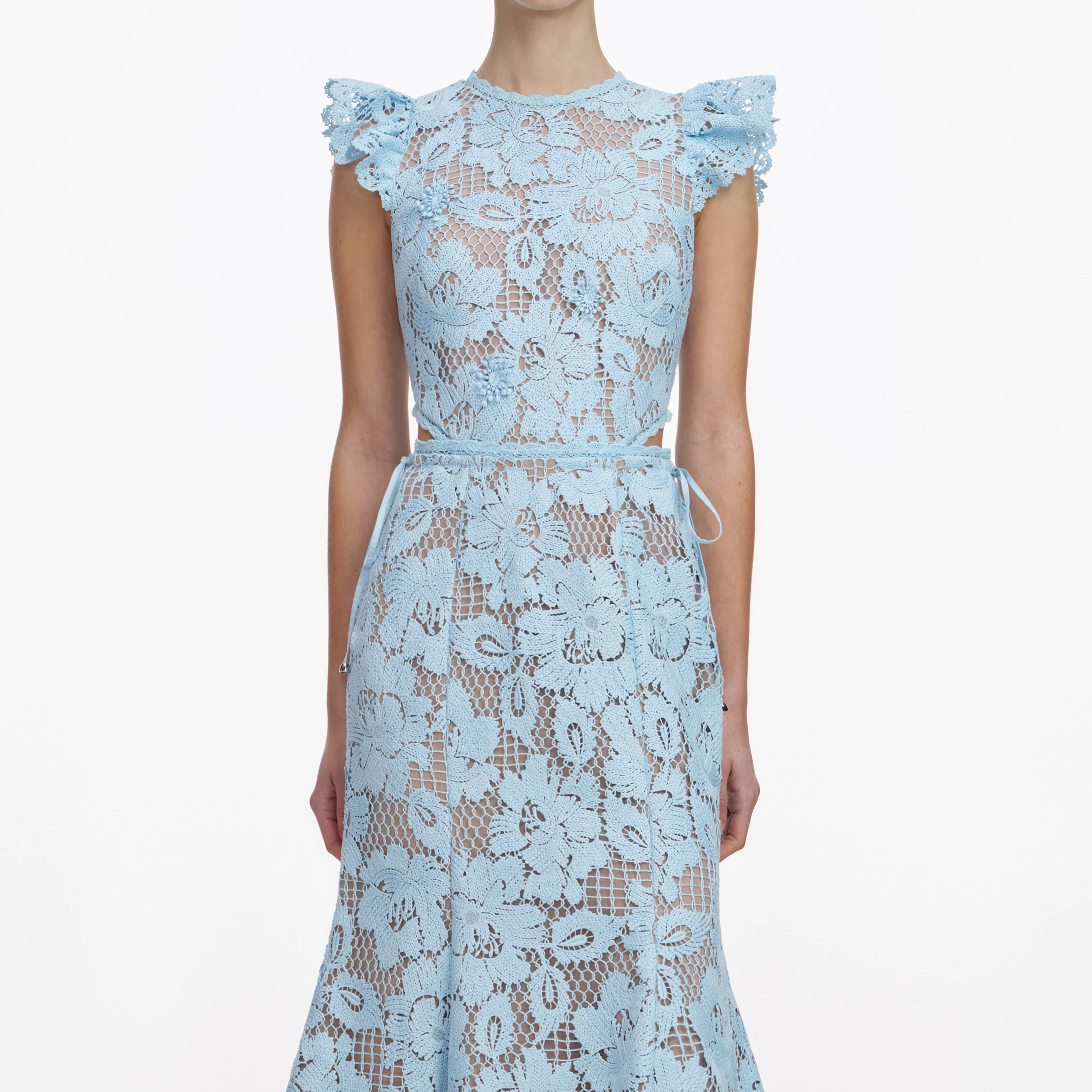 Blue Crochet Lace Midi Dress - Image 4