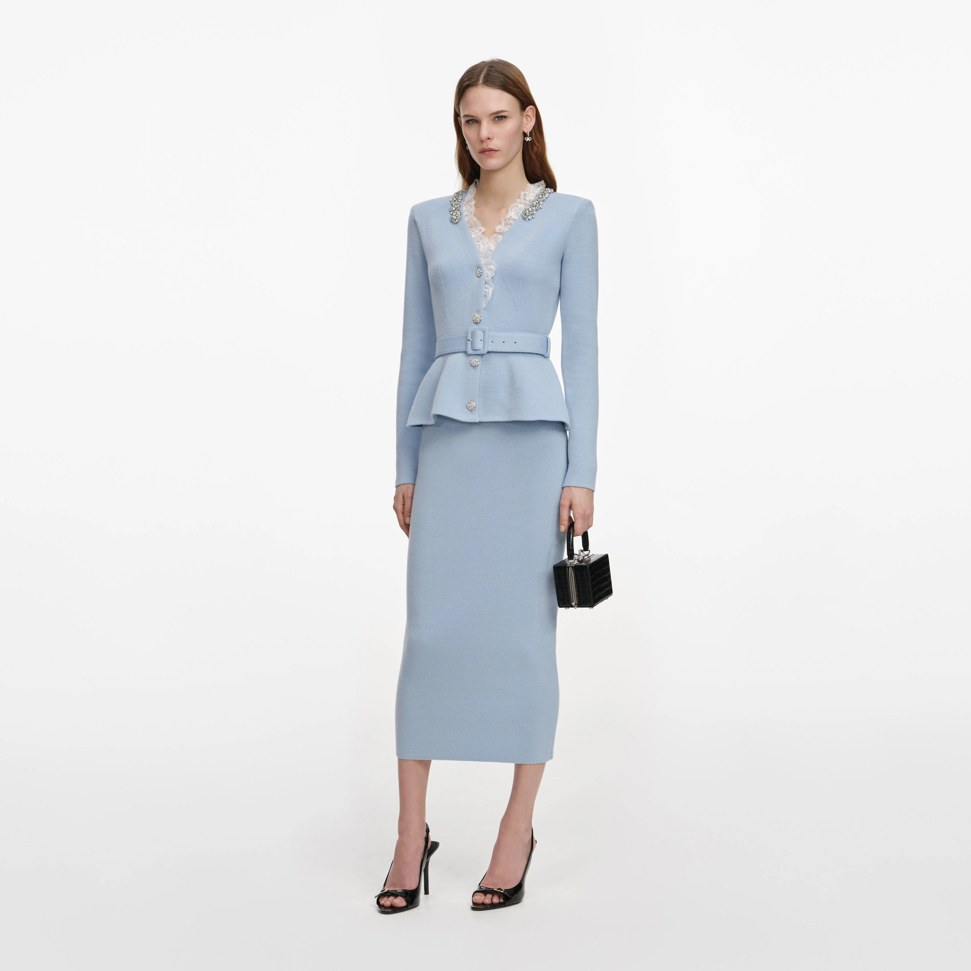 Blue Crystal Trim Knit Midi Dress - Image 2
