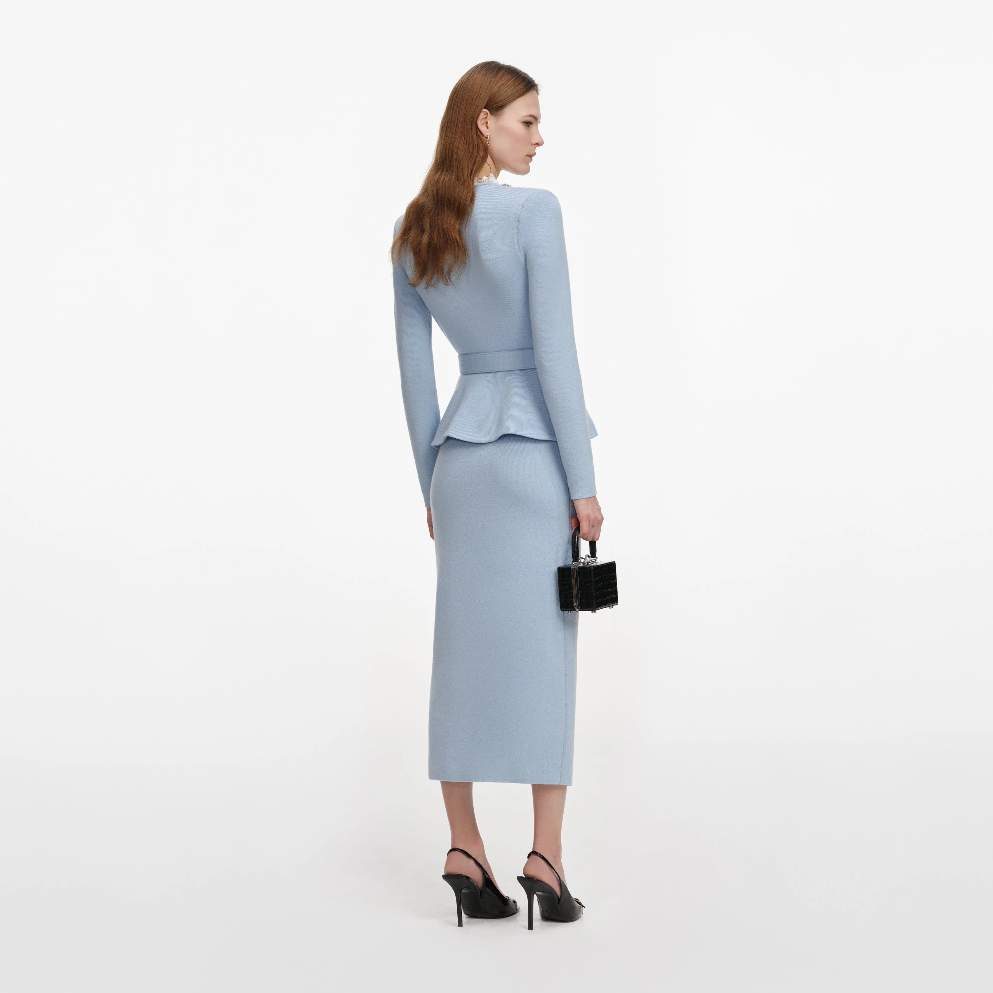 Blue Crystal Trim Knit Midi Dress - Image 3