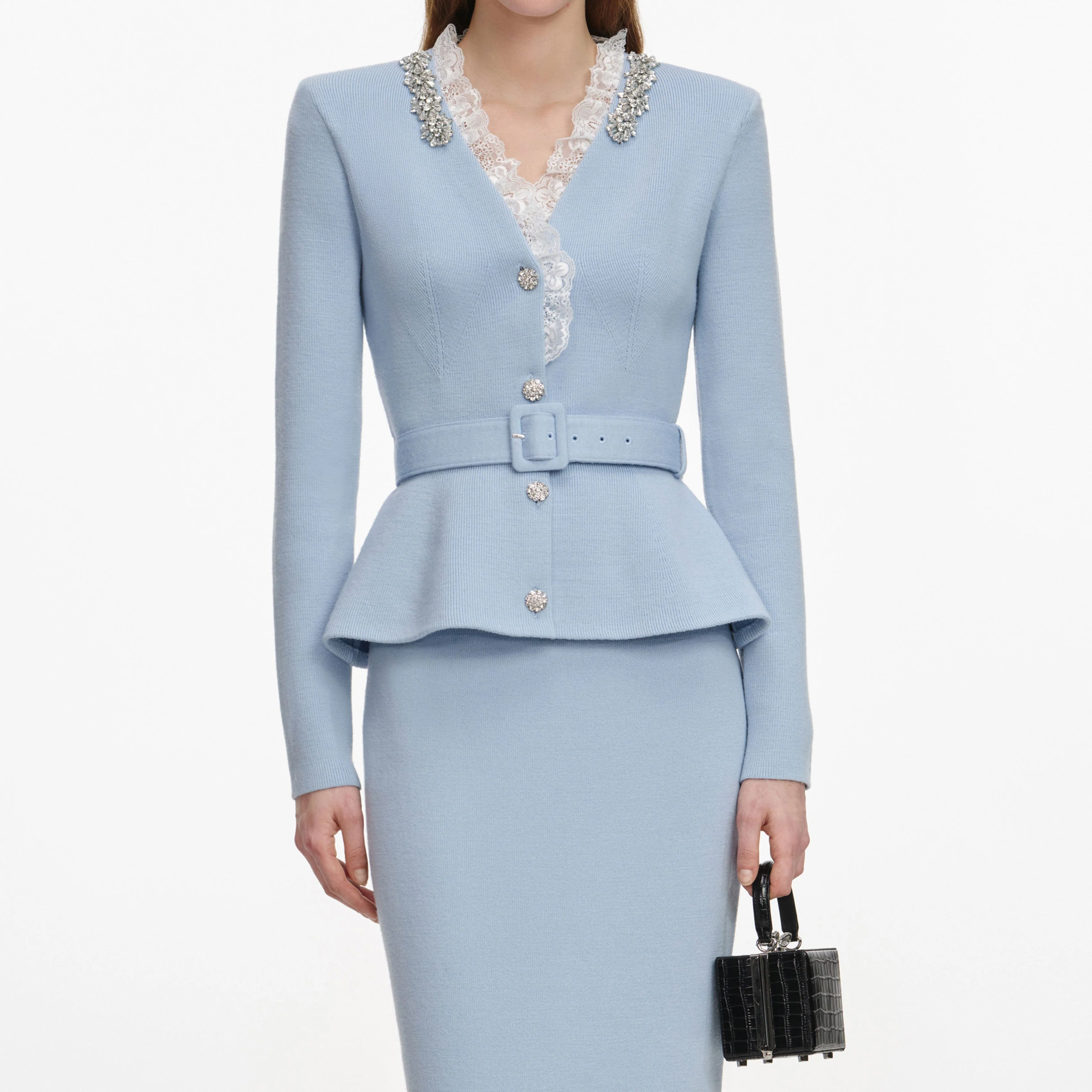 Blue Crystal Trim Knit Midi Dress - Image 4