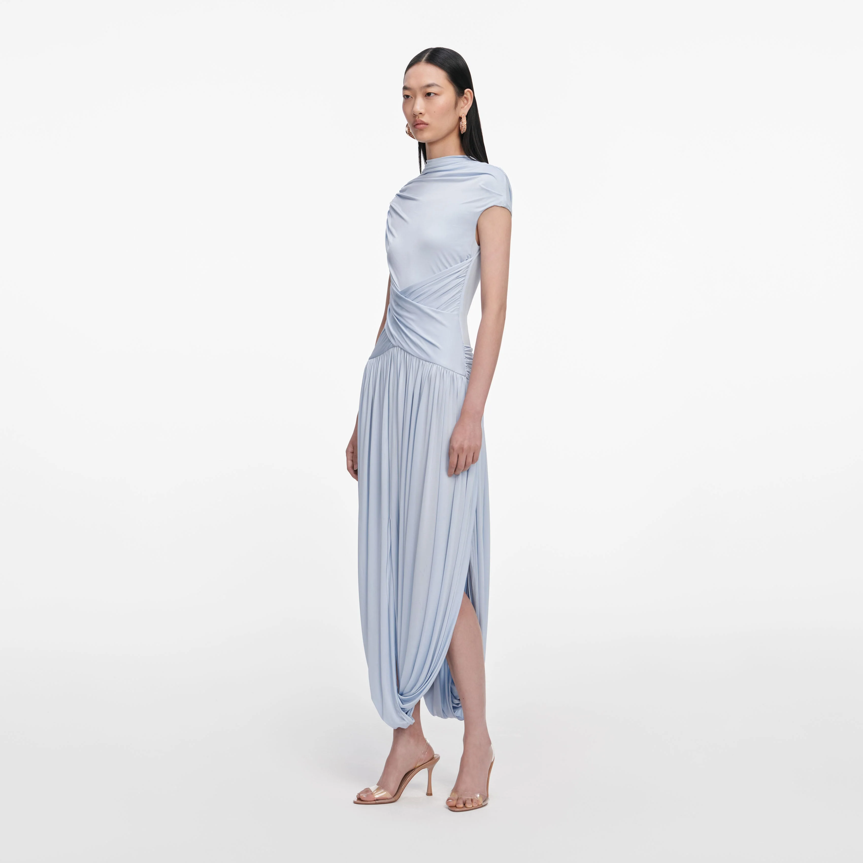 Blue Jersey Gathered Midi Dress - Image 2