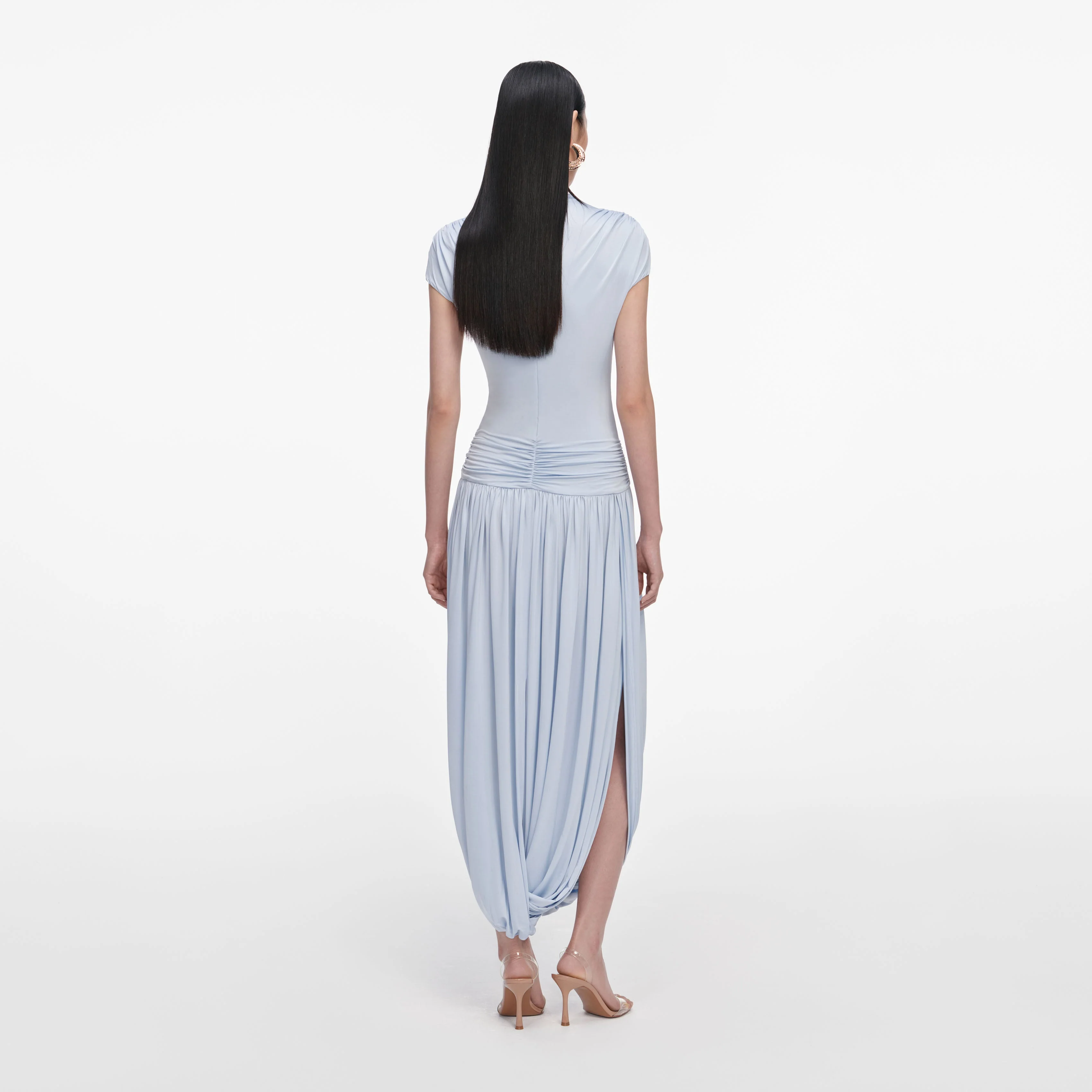Blue Jersey Gathered Midi Dress - Image 3