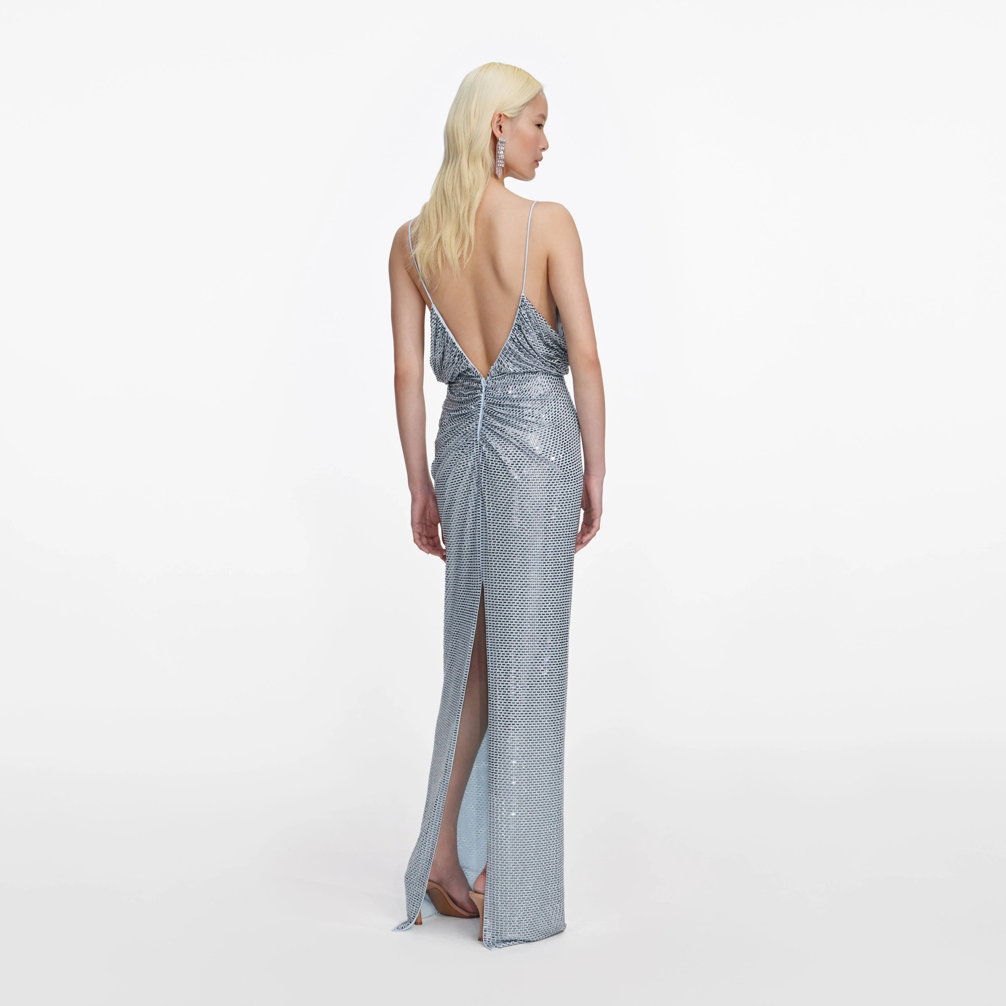 Blue Rhinestone Mesh Maxi Dress - Image 2