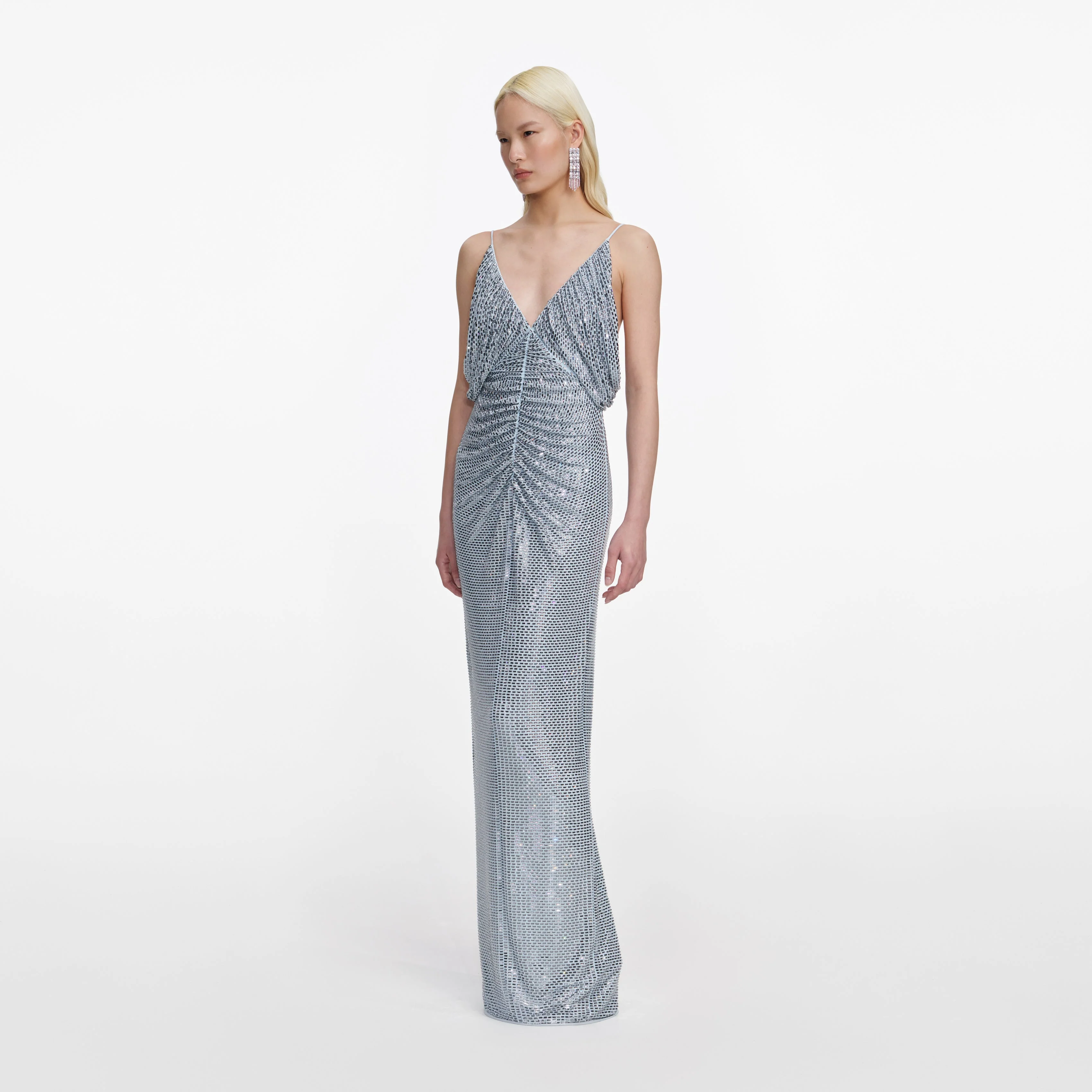 Blue Rhinestone Mesh Maxi Dress - Image 3