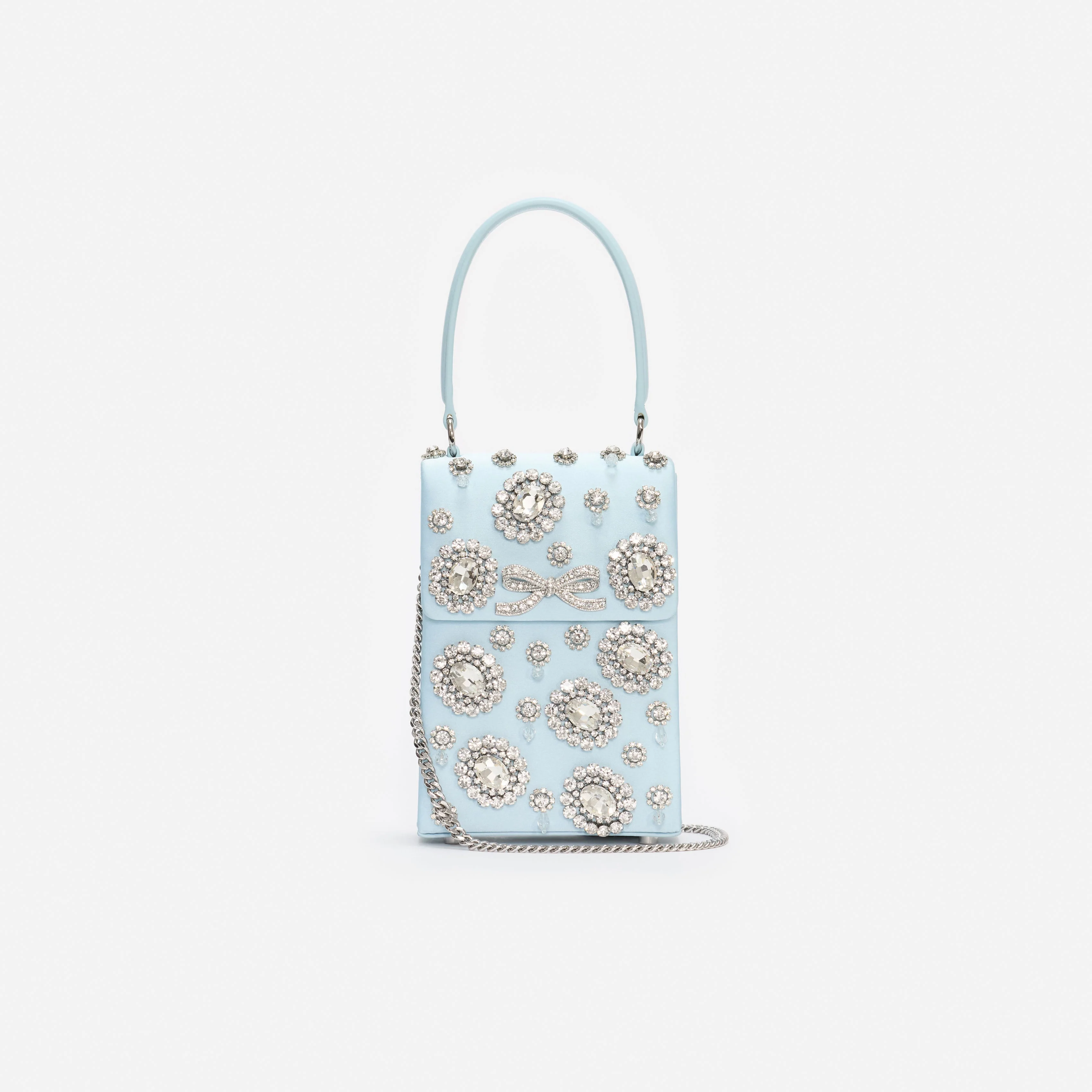 Blue Satin Crystal Mini Bow Bag - Image 4