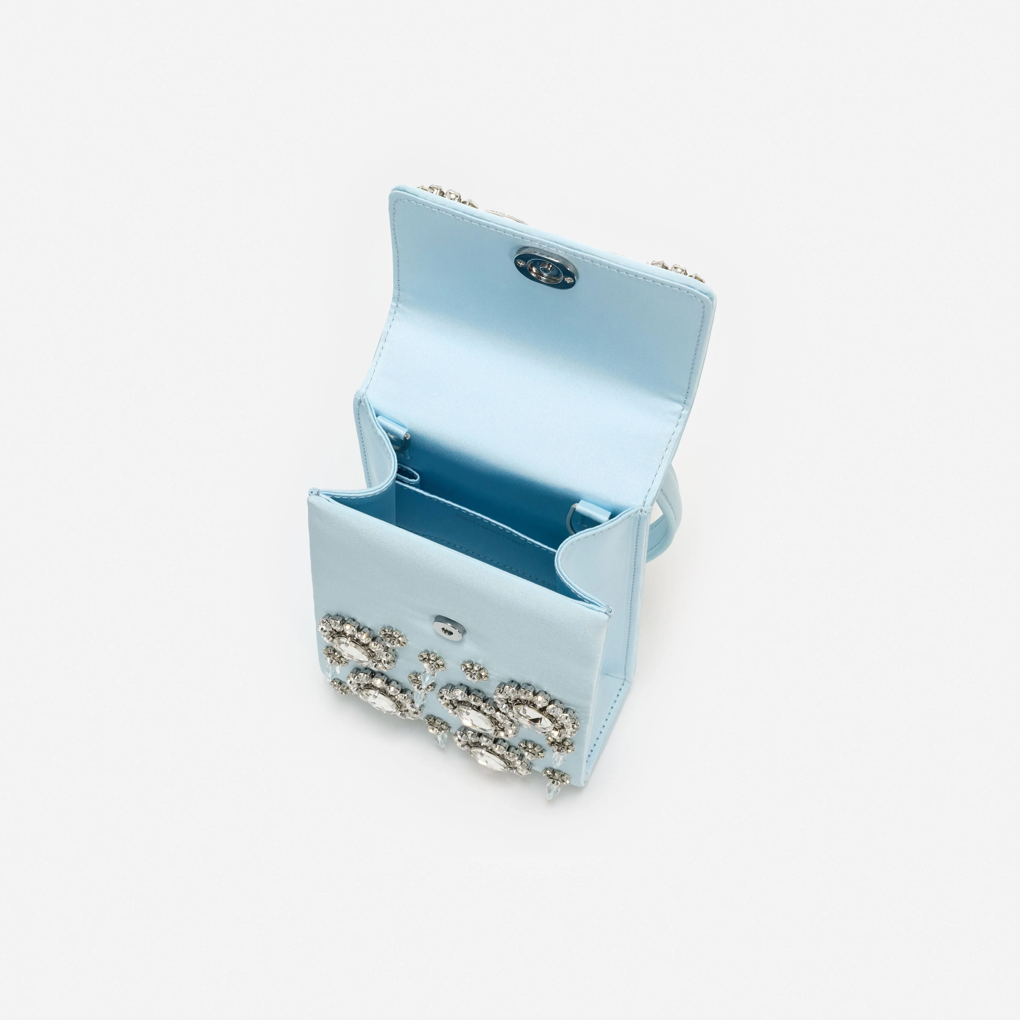 Blue Satin Crystal Mini Bow Bag - Image 5